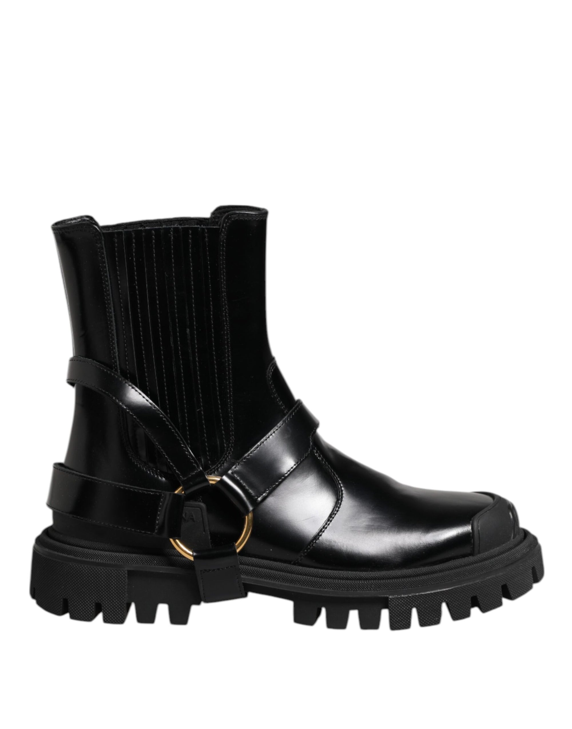 Dolce & Gabbana Black Leather Chelsea Men Short Boots Shoes