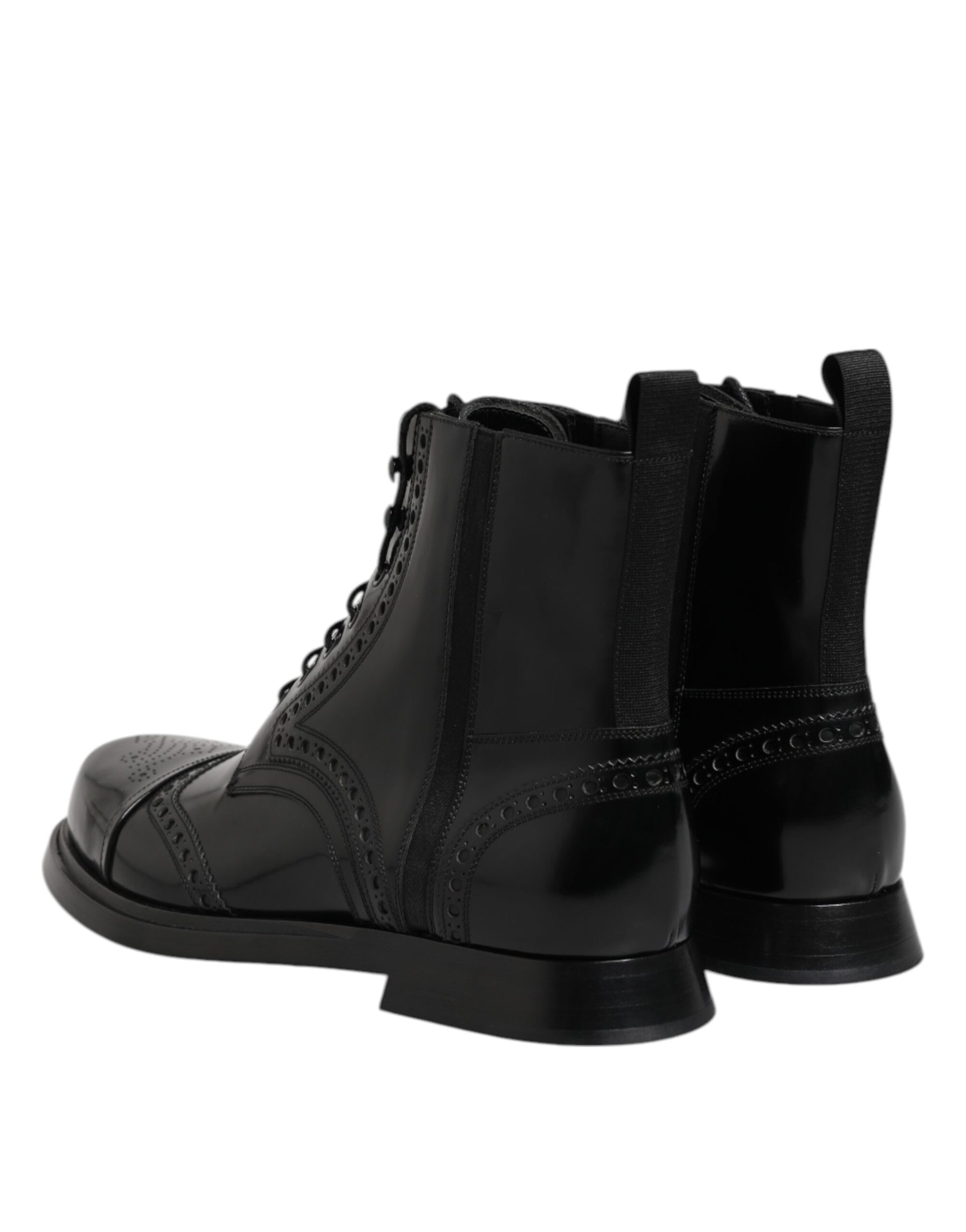 Dolce & Gabbana Black Leather Lace Up Mid Calf Boots Shoes