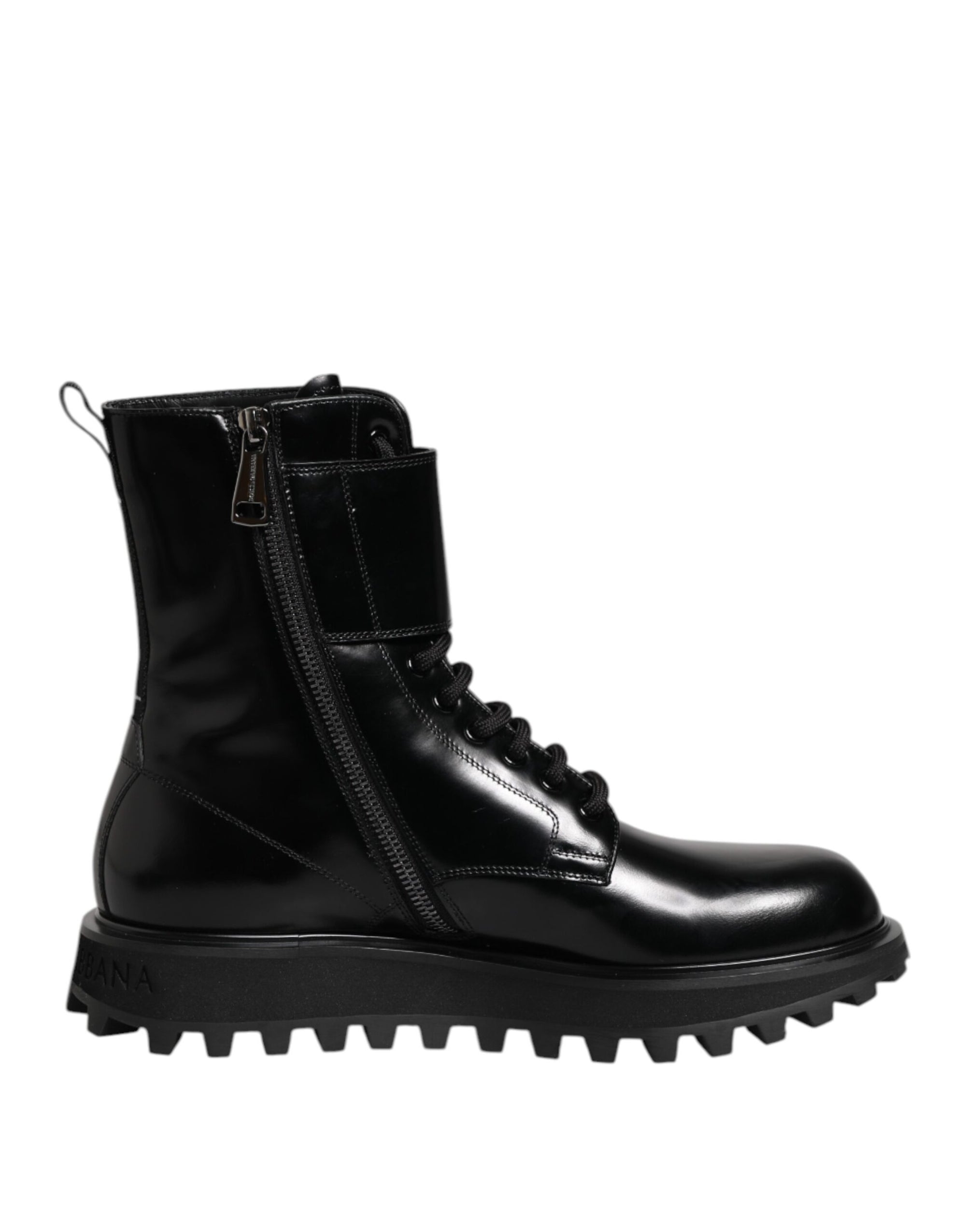 Dolce & Gabbana Black Leather Lace Up Mid Calf Boots Shoes