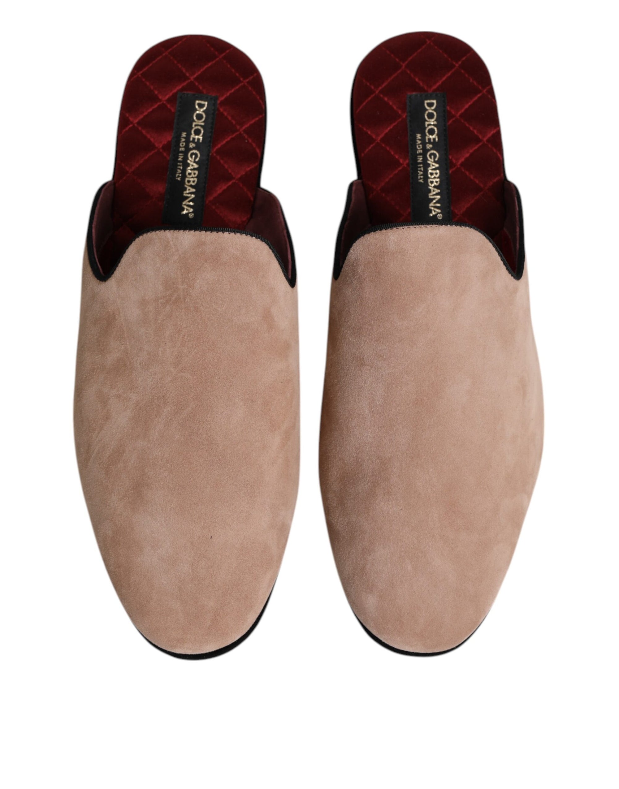 Dolce & Gabbana Beige Suede Leather Slides Flat Slipper Shoes