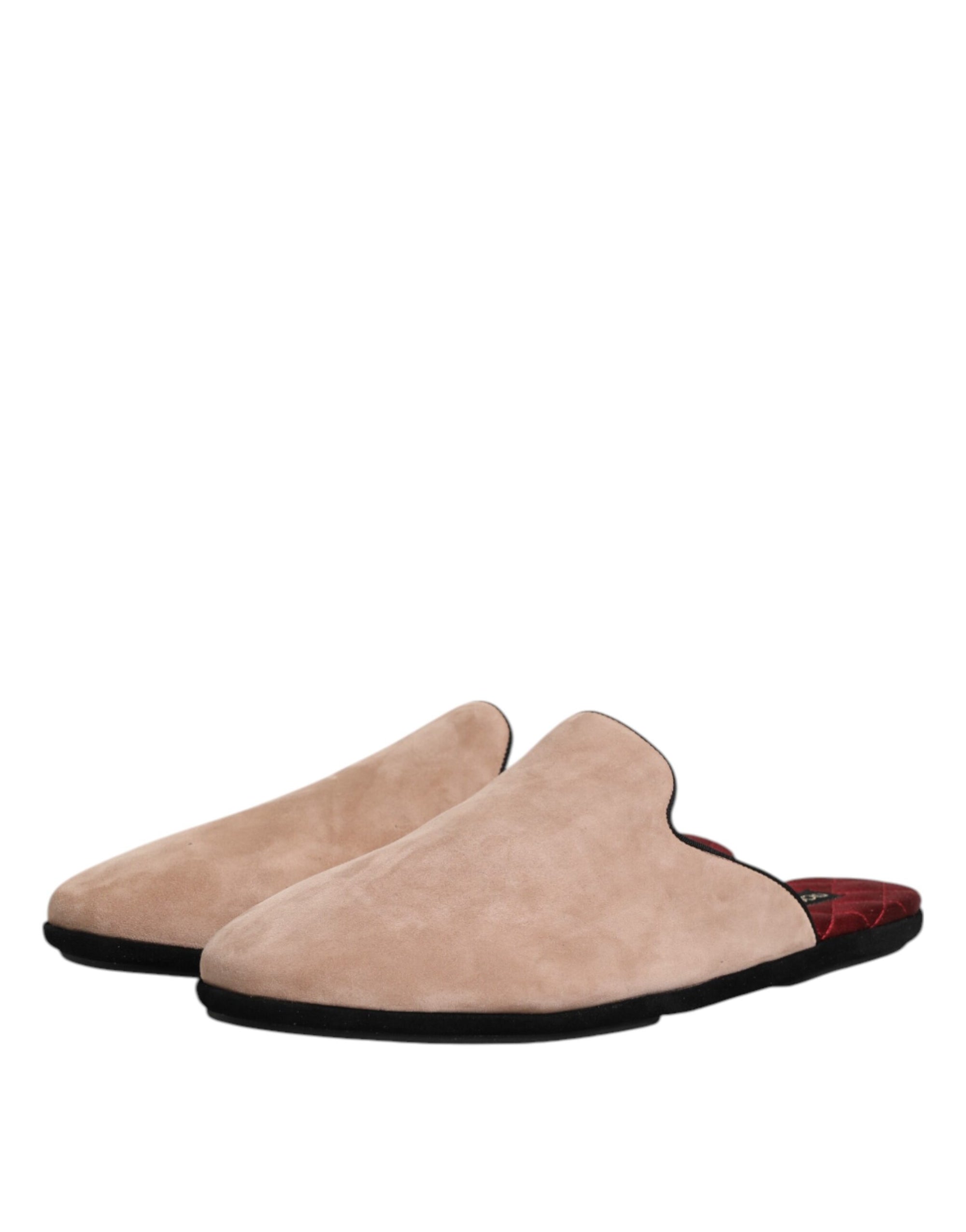 Dolce & Gabbana Beige Suede Leather Slides Flat Slipper Shoes