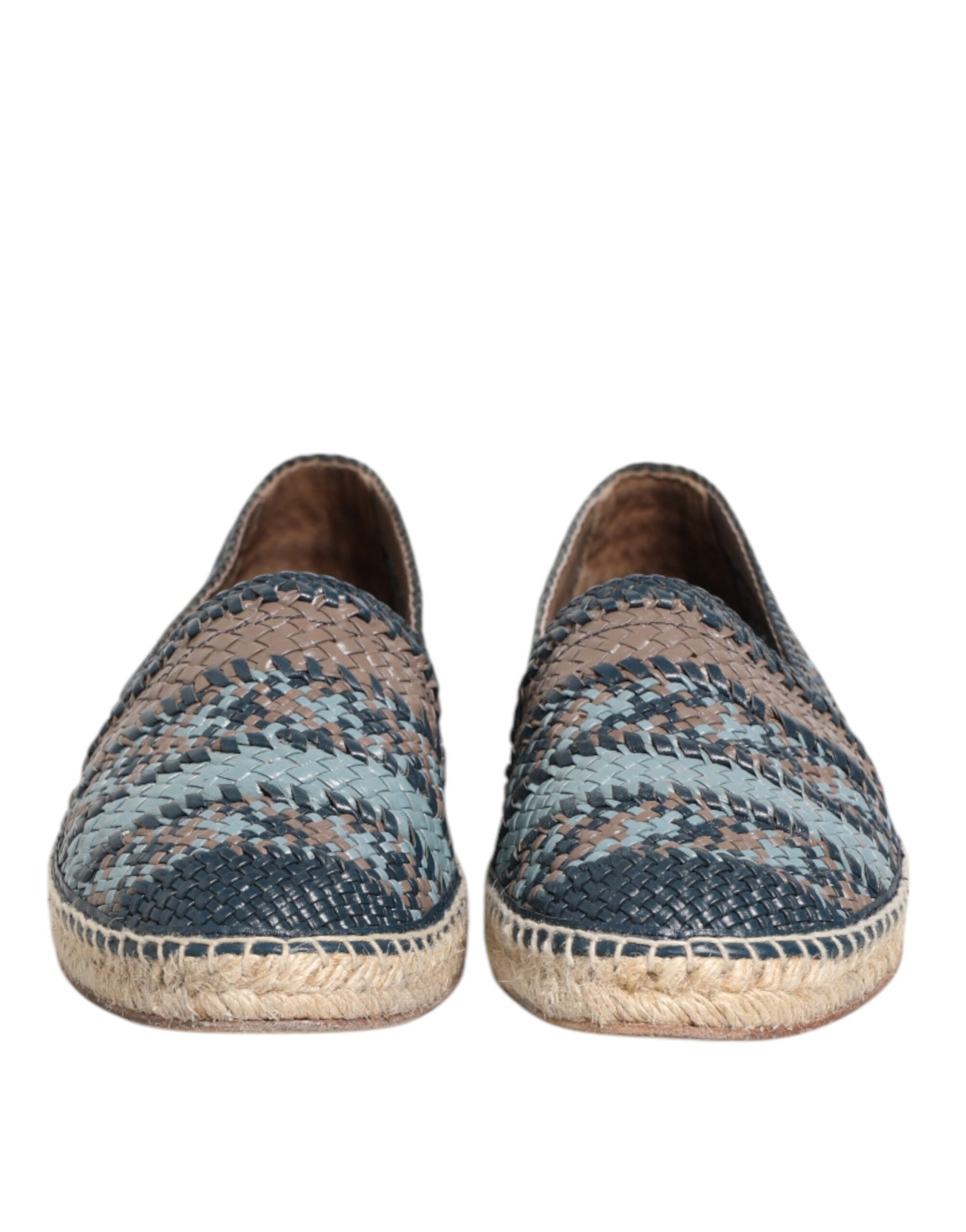Dolce & Gabbana Blue Gray Woven Leather Buffalo Espadrille Shoes