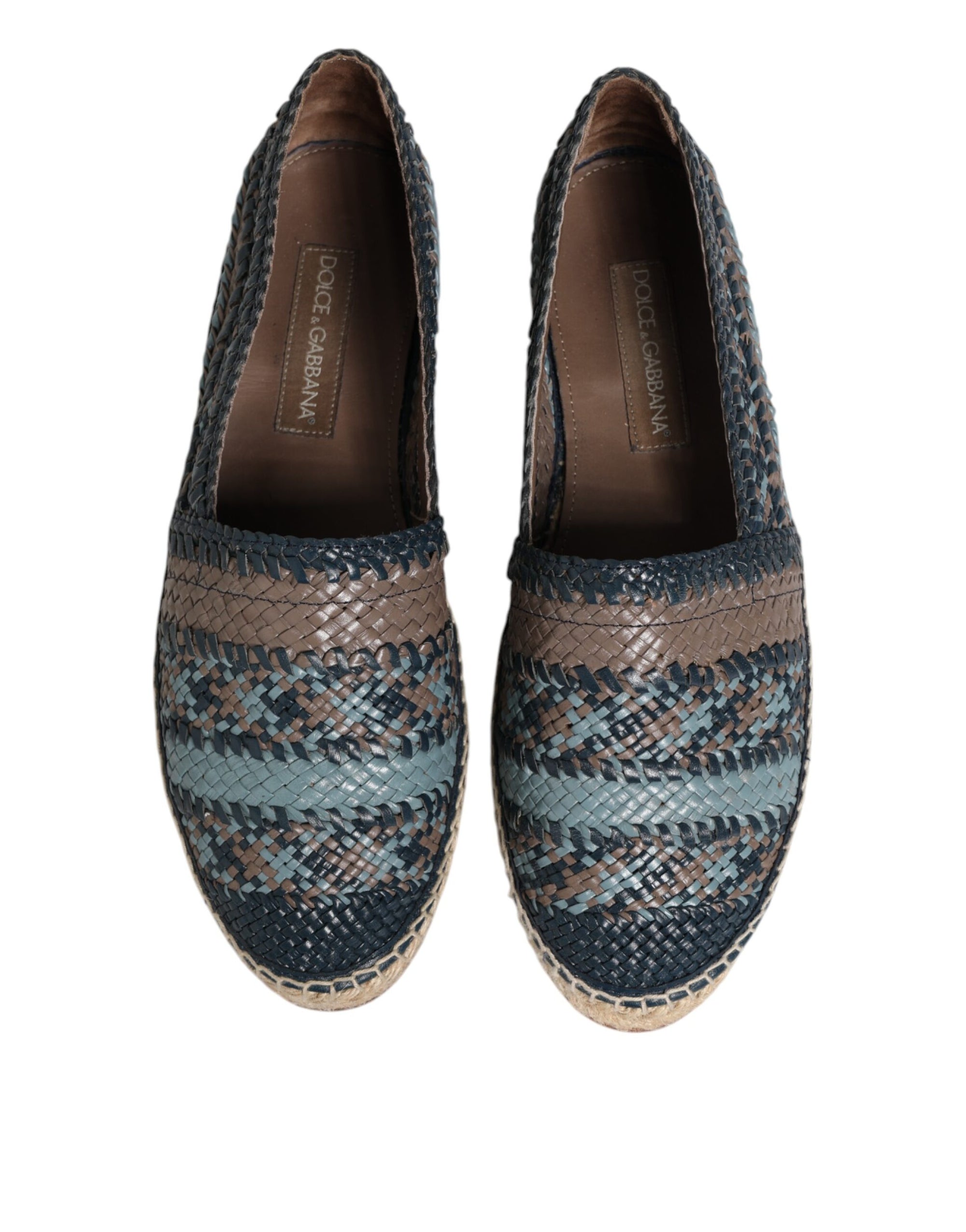 Dolce & Gabbana Blue Gray Woven Leather Buffalo Espadrille Shoes