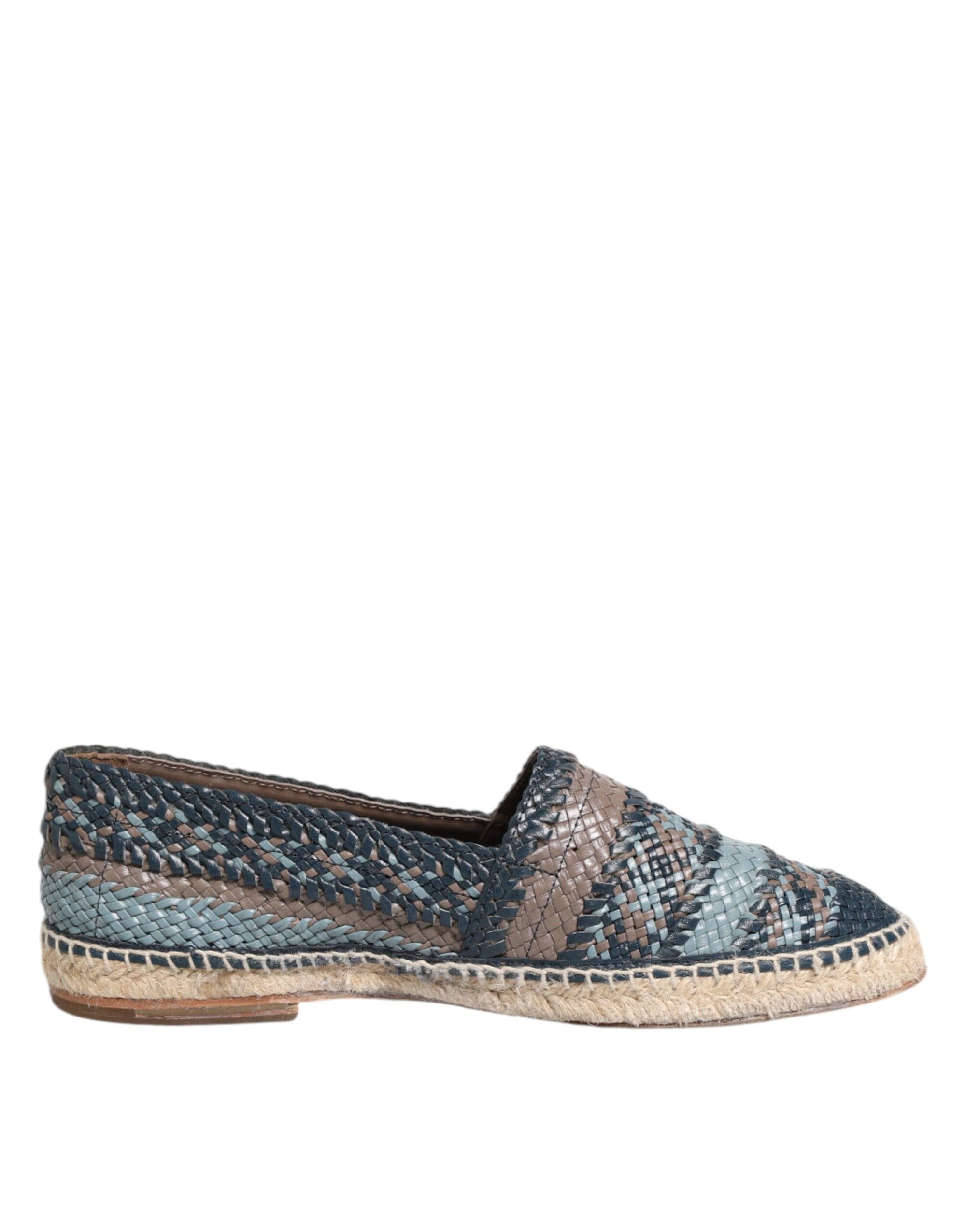 Dolce & Gabbana Blue Gray Woven Leather Buffalo Espadrille Shoes