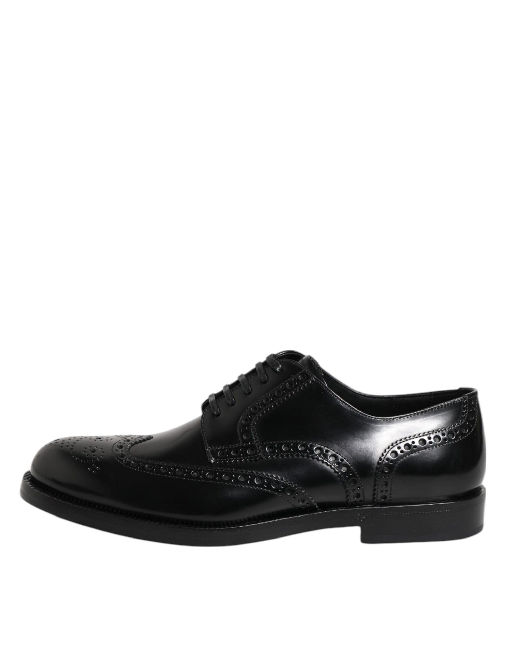 Dolce & Gabbana Black Leather Derby Wingtip Formal Shoes