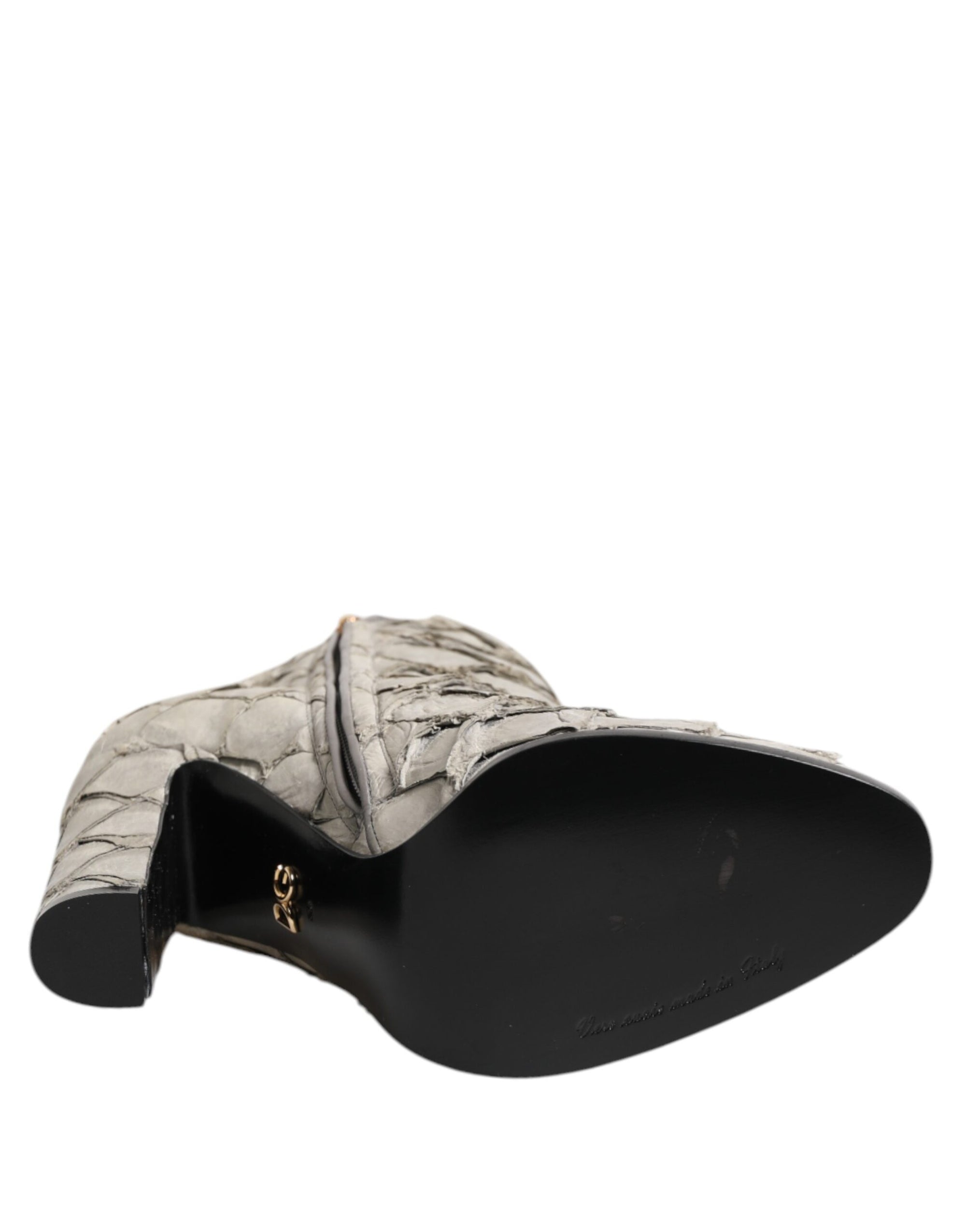 Dolce & Gabbana Off White Leather Heels Ankle Boots Shoes