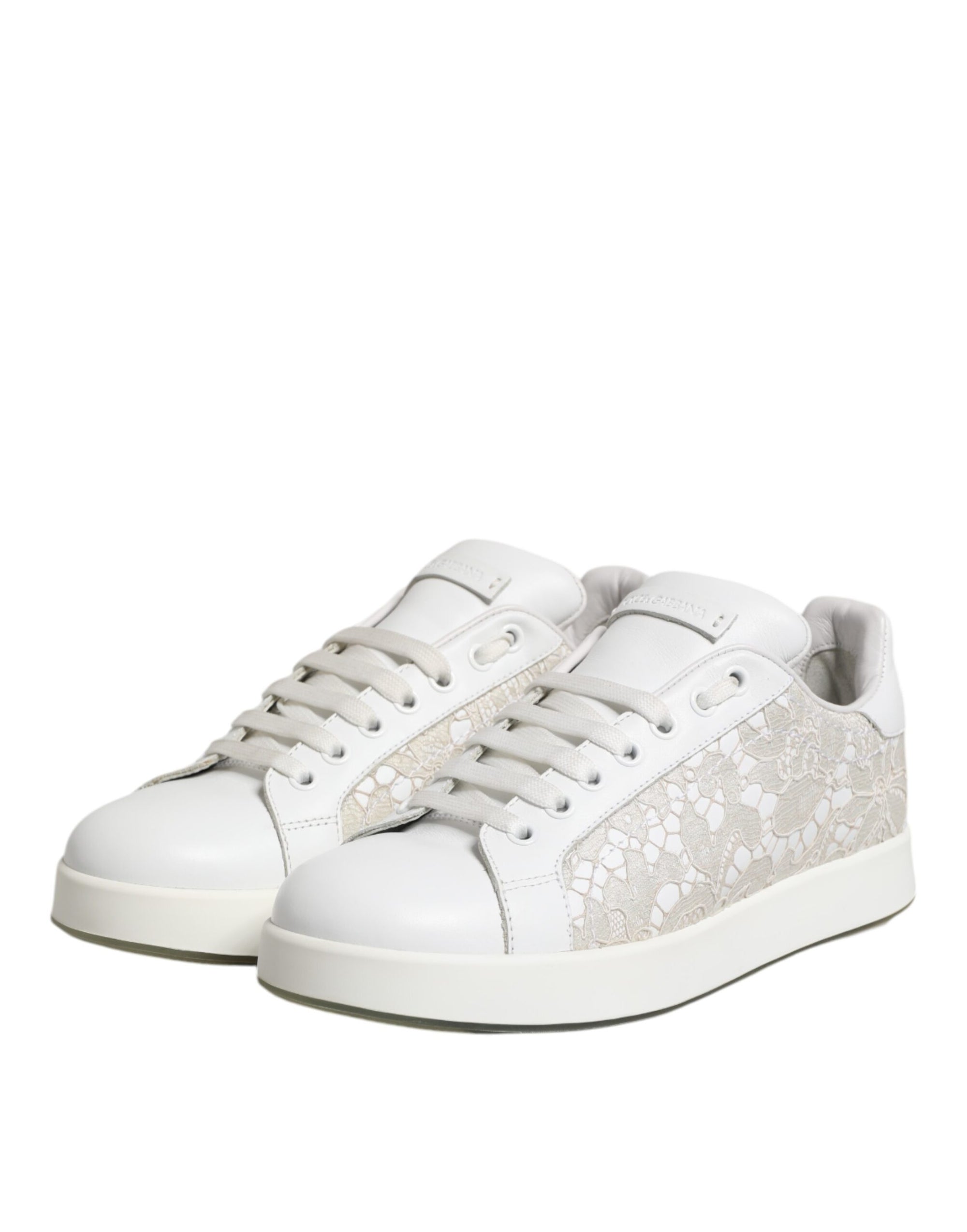 Dolce & Gabbana White Lace Leather Low Top Sneaker Shoes