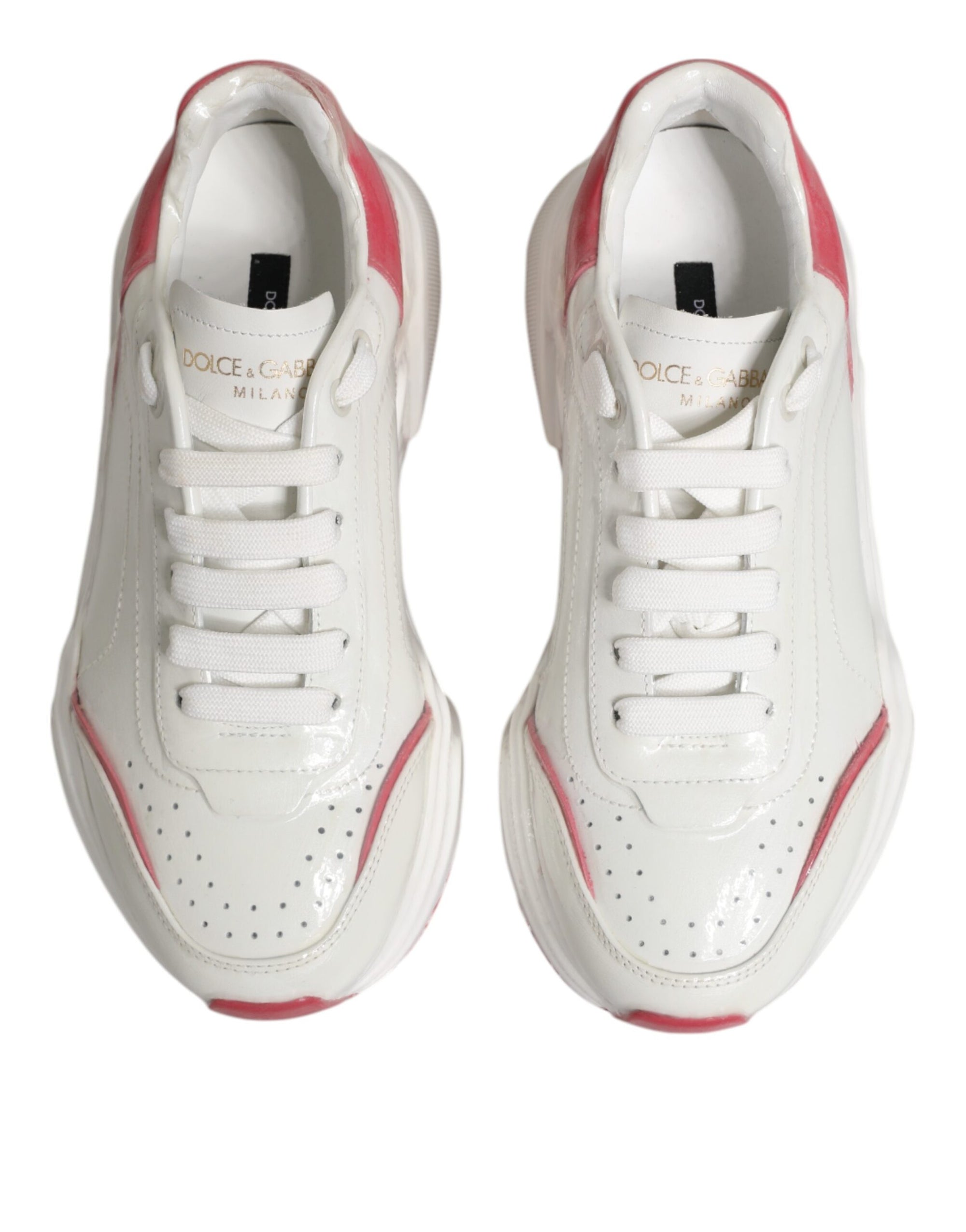 Dolce & Gabbana White Pink Daymaster Low Top Sneakers Shoes