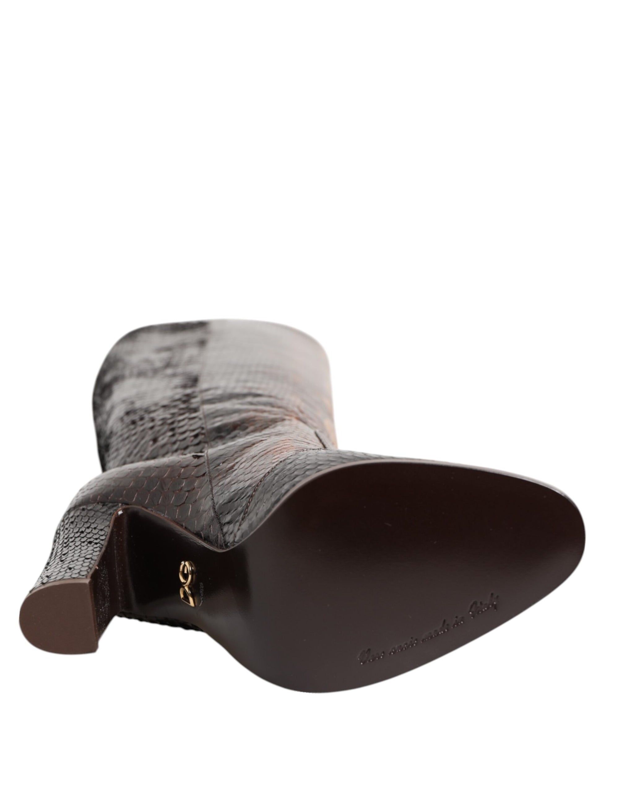 Dolce & Gabbana Brown Python Snakeskin Print Riding Boots Shoes