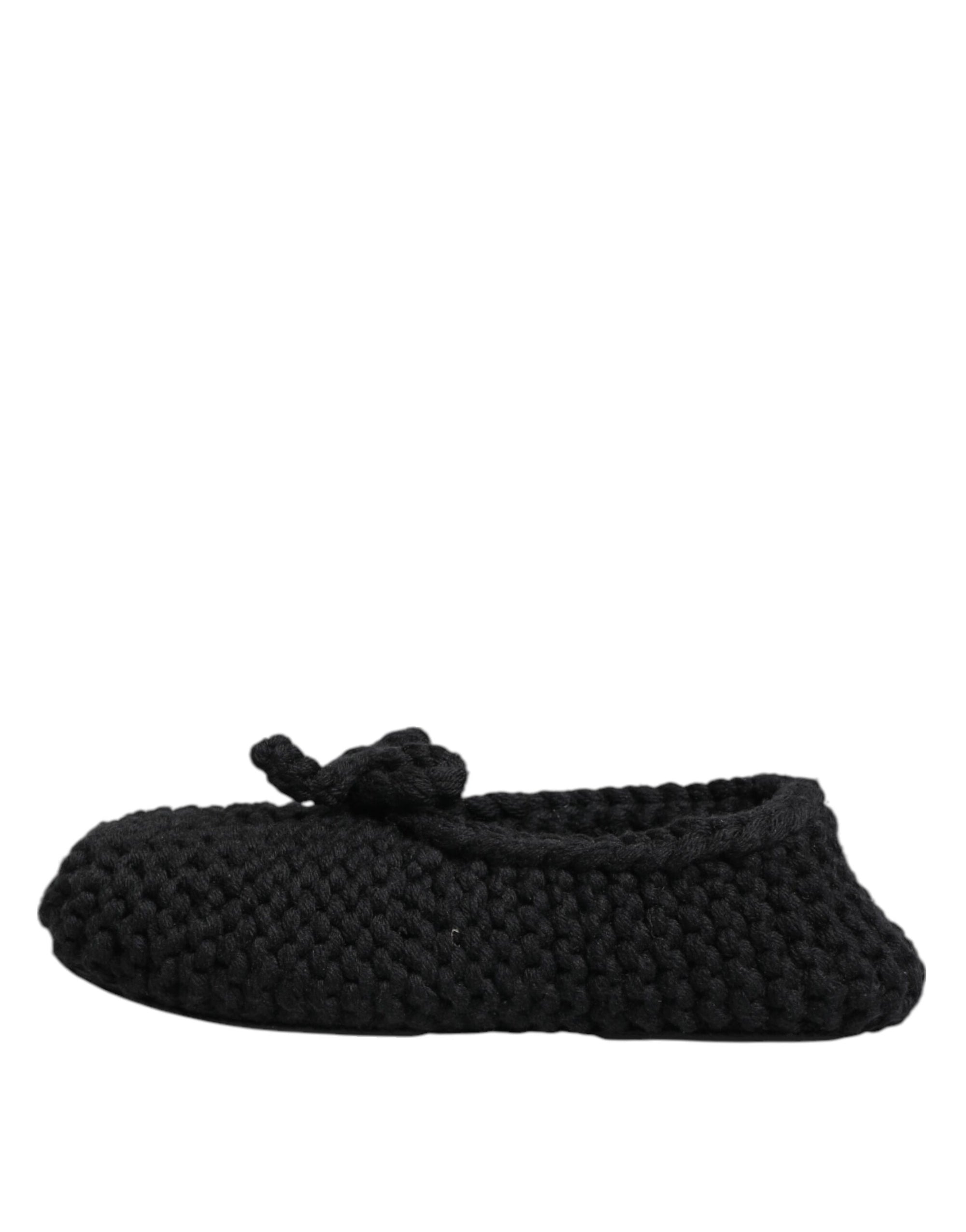Dolce & Gabbana Black Wool Knit Slip On Ballerina Flats Shoes