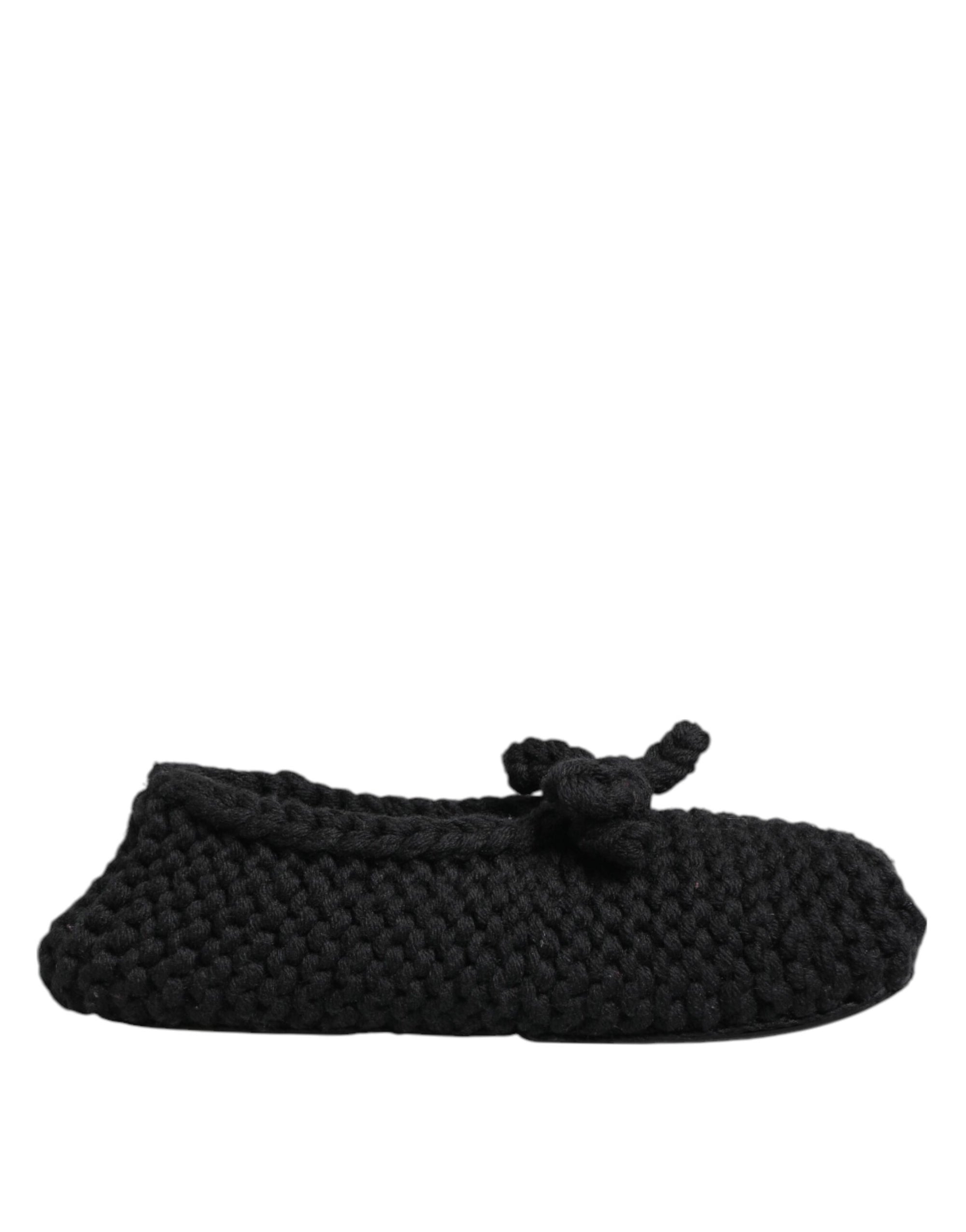 Dolce & Gabbana Black Wool Knit Slip On Ballerina Flats Shoes