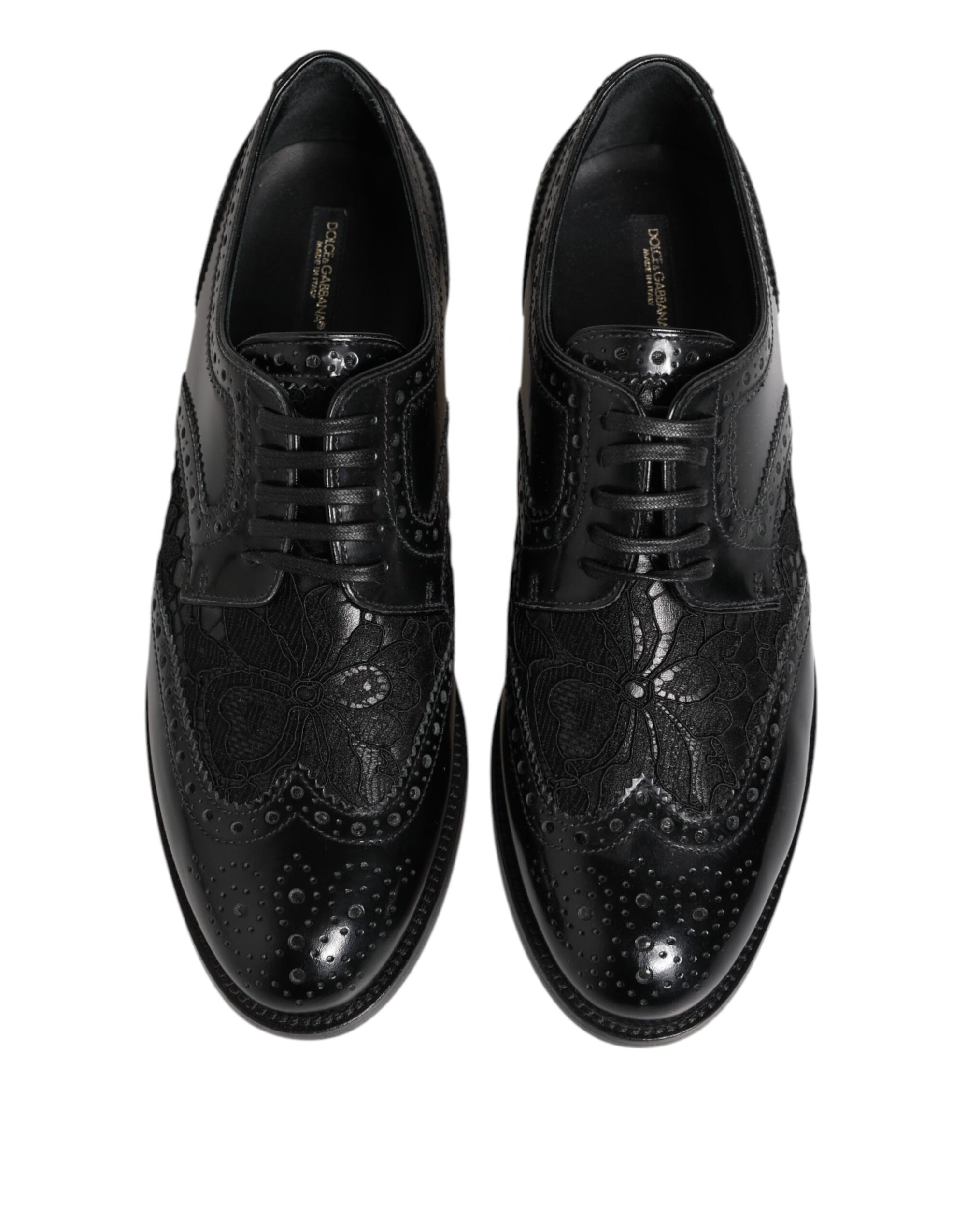 Dolce & Gabbana Black Leather Floral Lace Dress Formal Shoes
