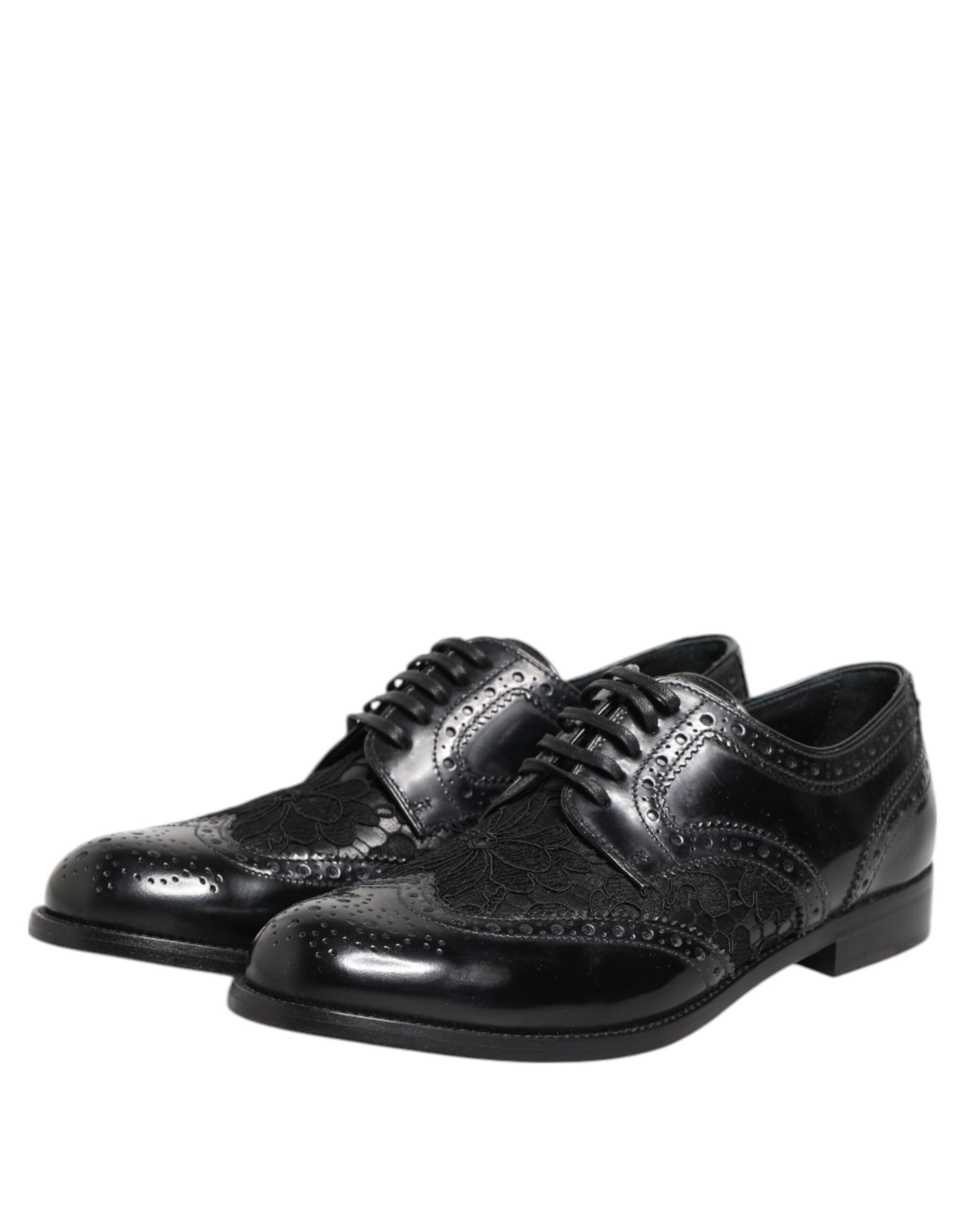 Dolce & Gabbana Black Leather Floral Lace Dress Formal Shoes