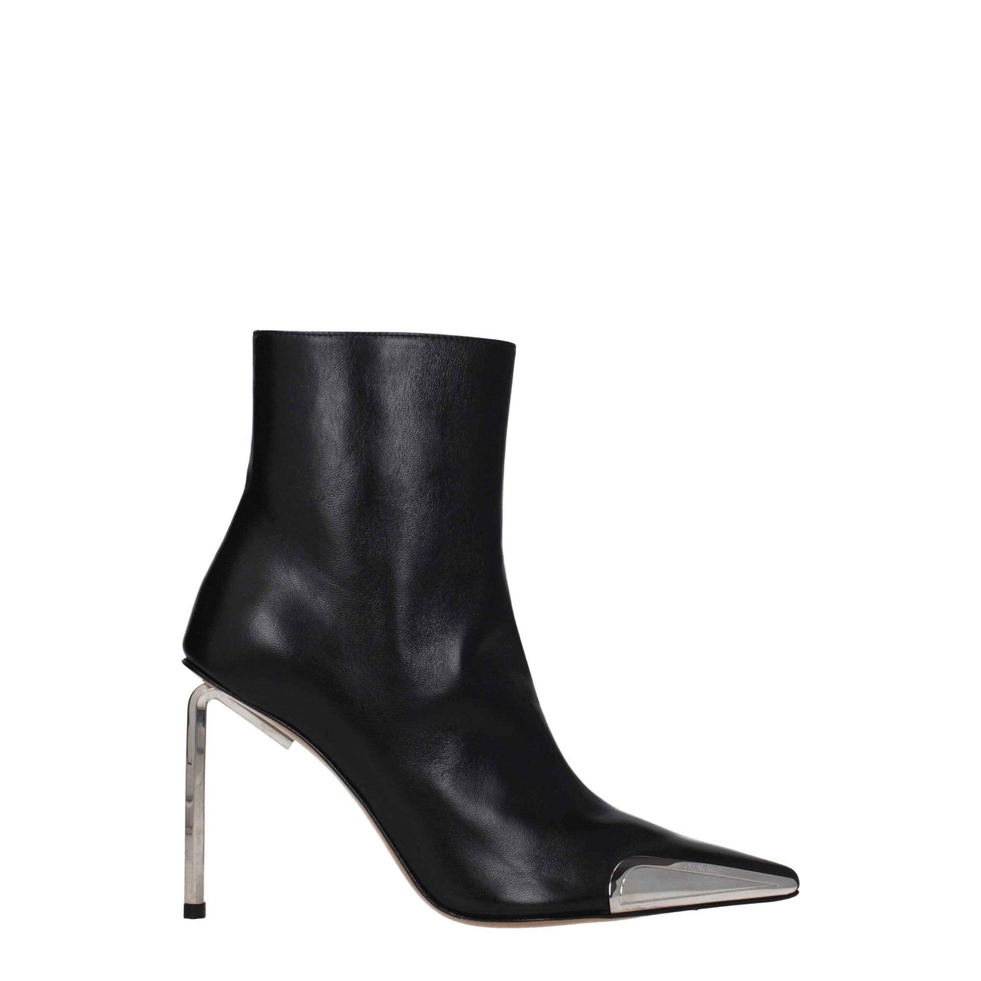 Off-White Black Leather Ankle Boots