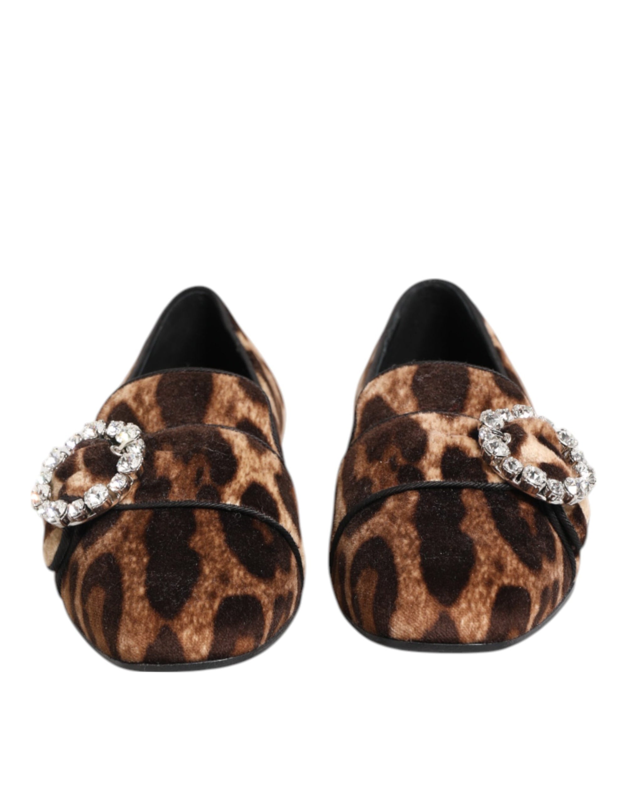 Dolce & Gabbana Brown Leopard Print Crystals Loafers Flats Shoes