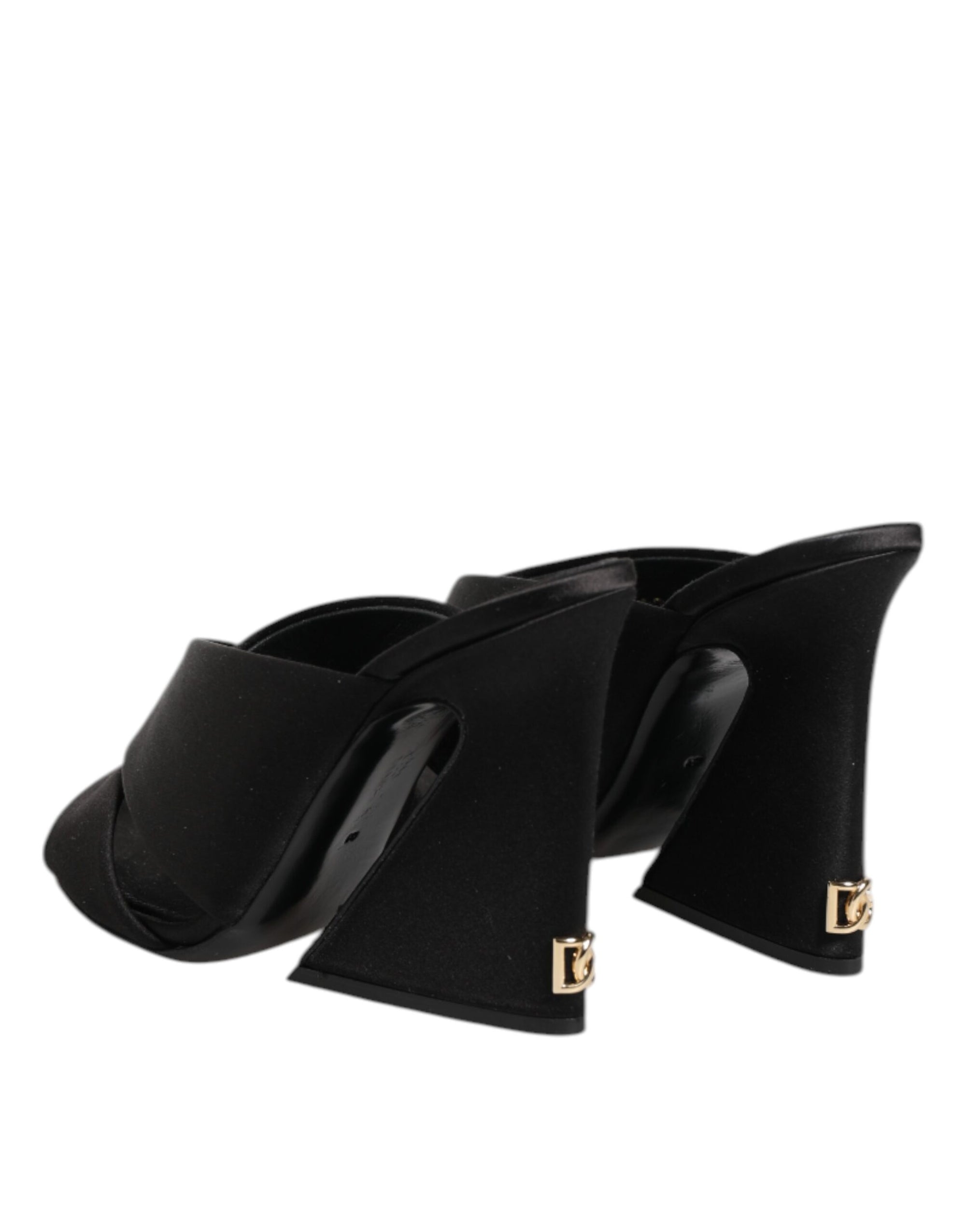 Dolce & Gabbana Black Logo KEIRA Satin Slides Sandals Shoes