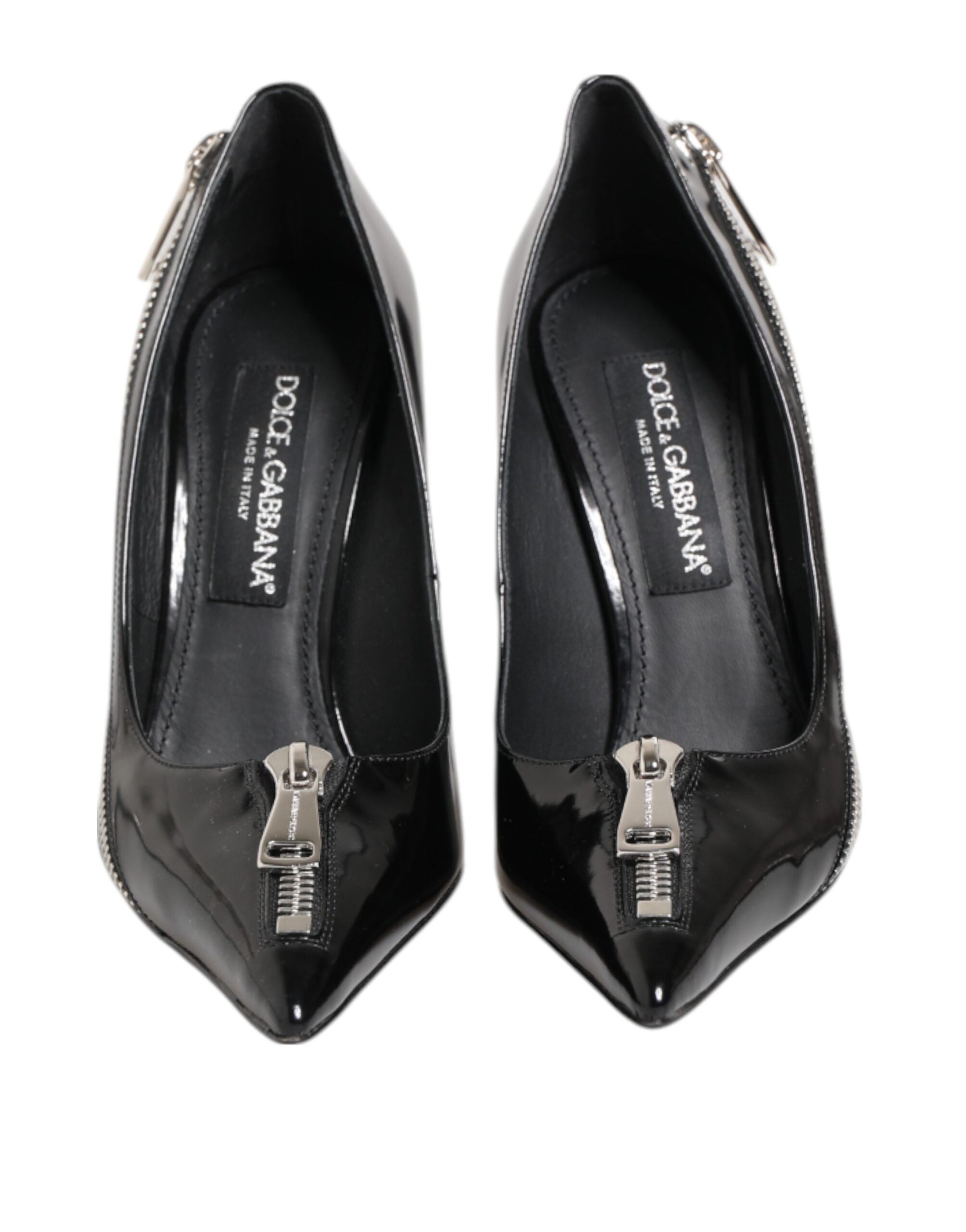 Dolce & Gabbana Black Patent Leather Zipper Heels Pumps Shoes