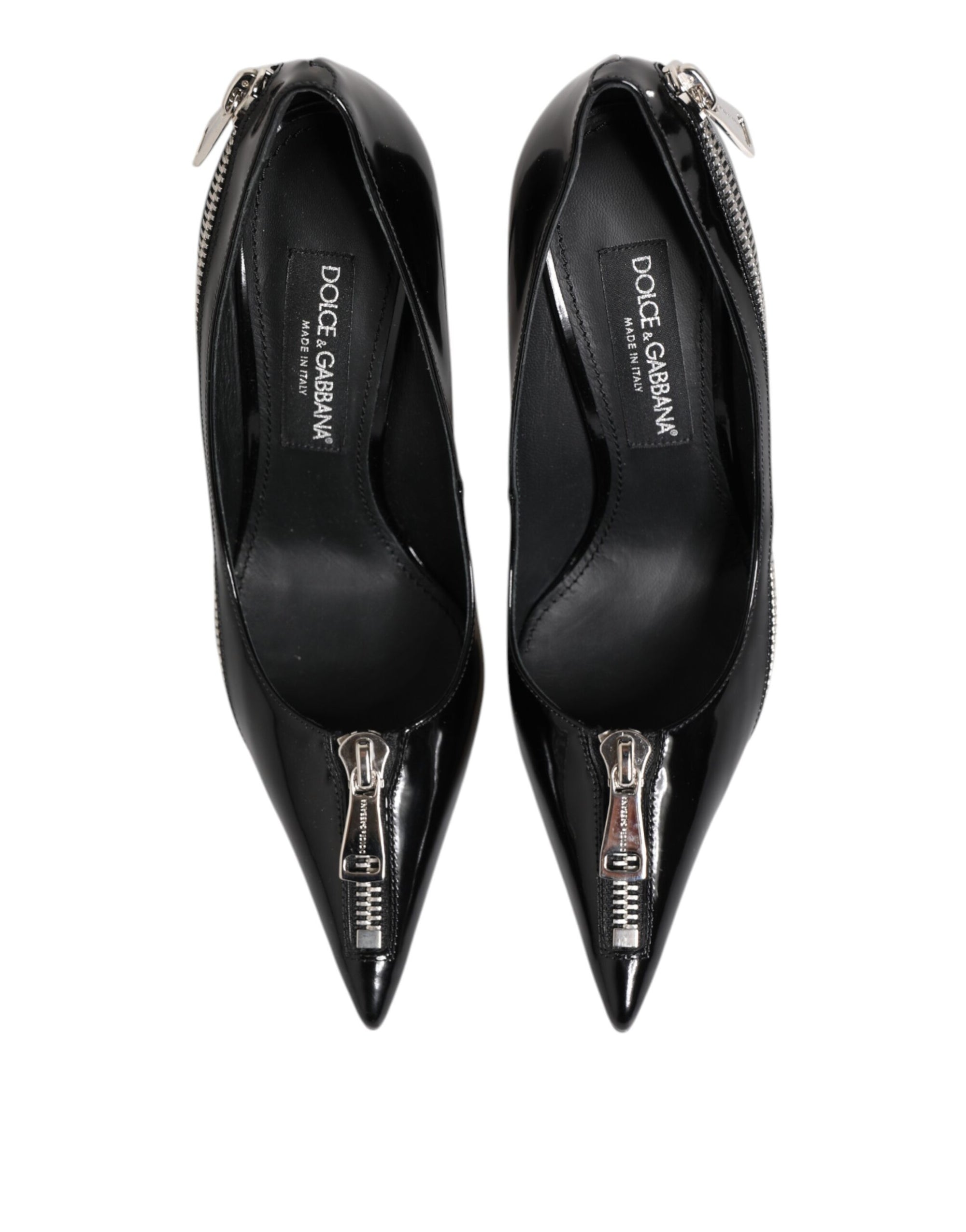 Dolce & Gabbana Black Patent Leather Zipper Heels Pumps Shoes