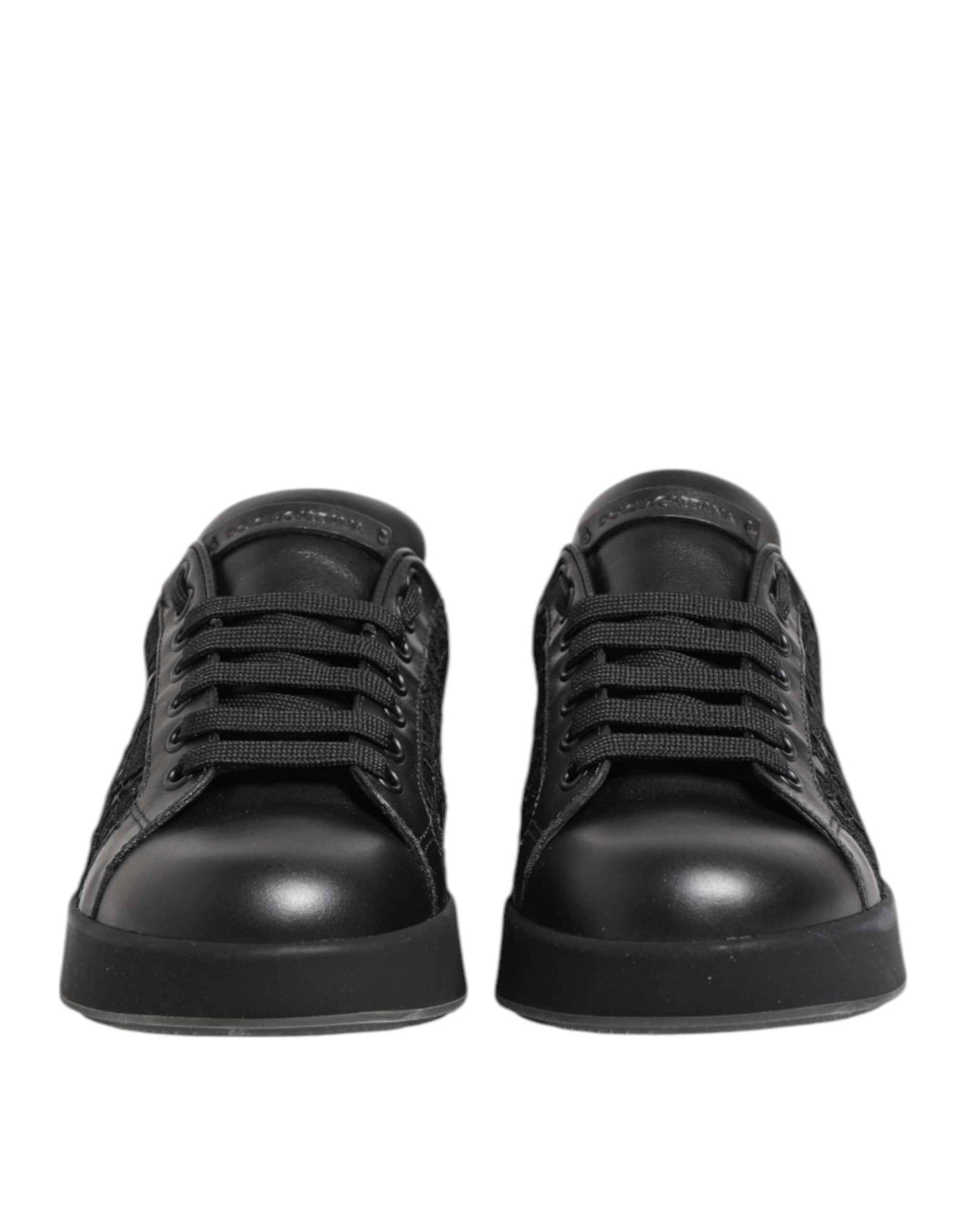 Dolce & Gabbana Black Floral Lace Low Top Sneakers Shoes