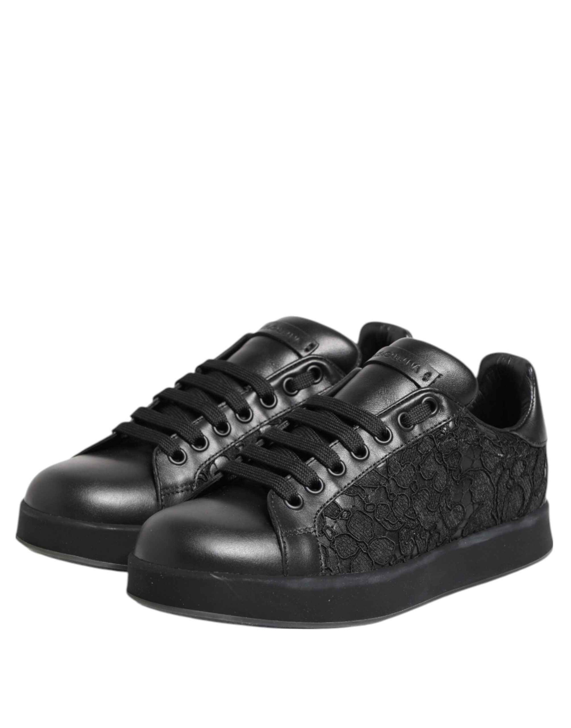Dolce & Gabbana Black Floral Lace Low Top Sneakers Shoes