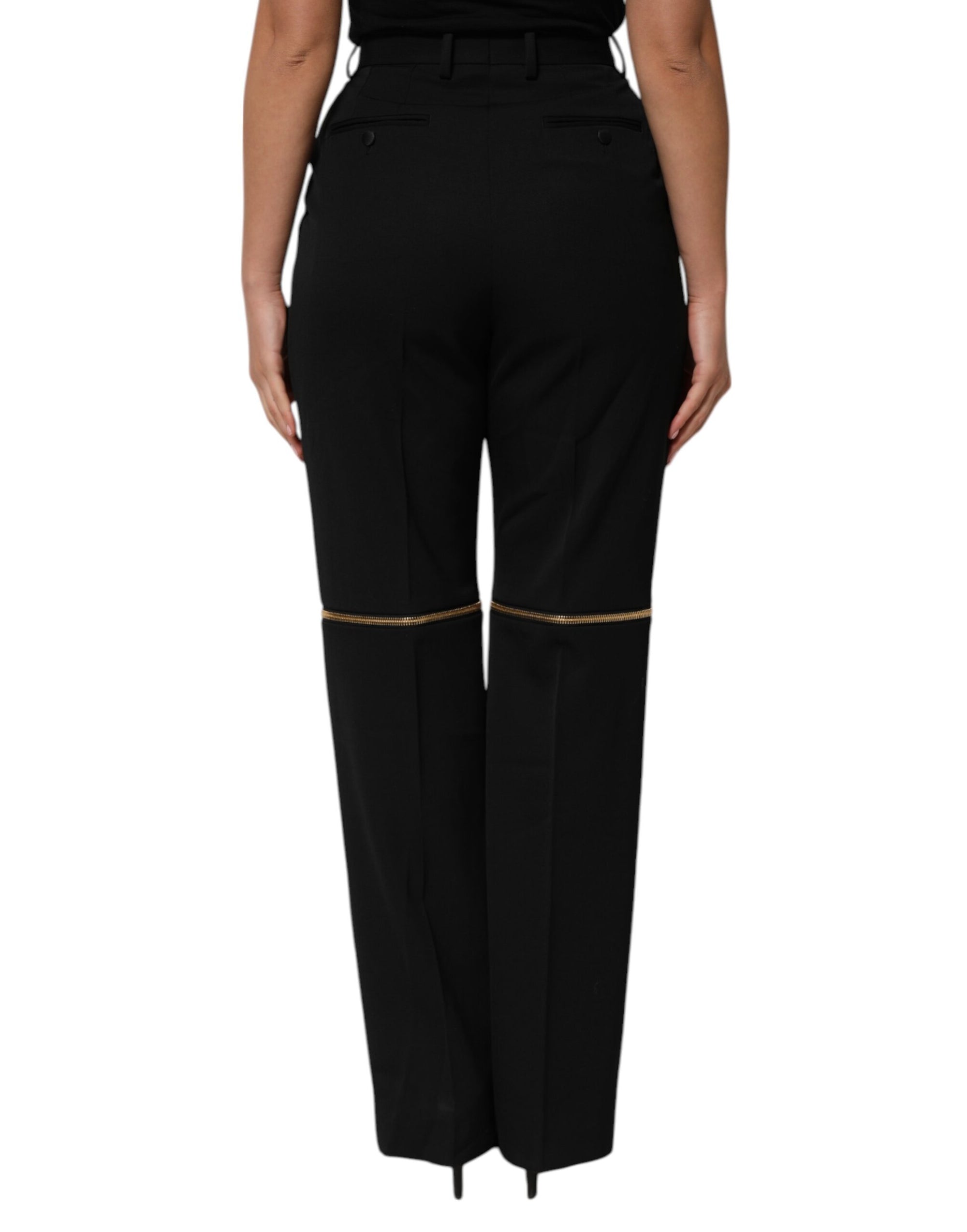 Dolce & Gabbana Black Zip Detailed Wool Straight Leg Pants