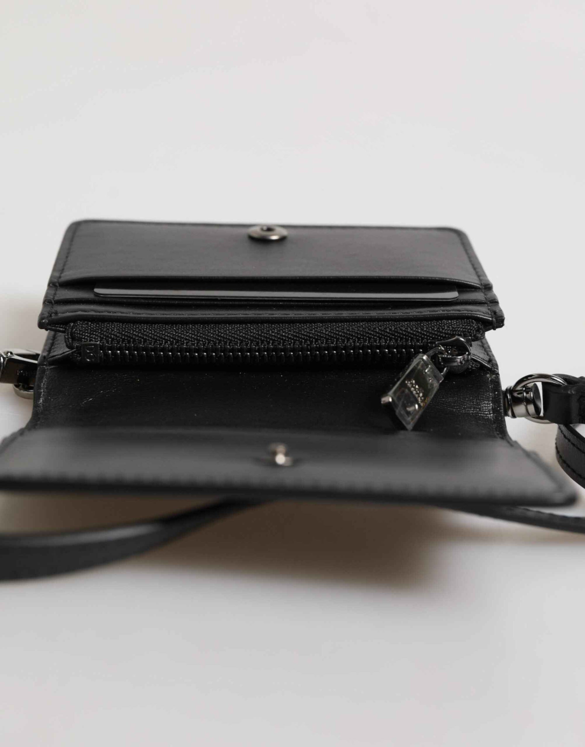 Dolce & Gabbana Black Leather Bifold Card Holder Crossbody Men Borse Bag