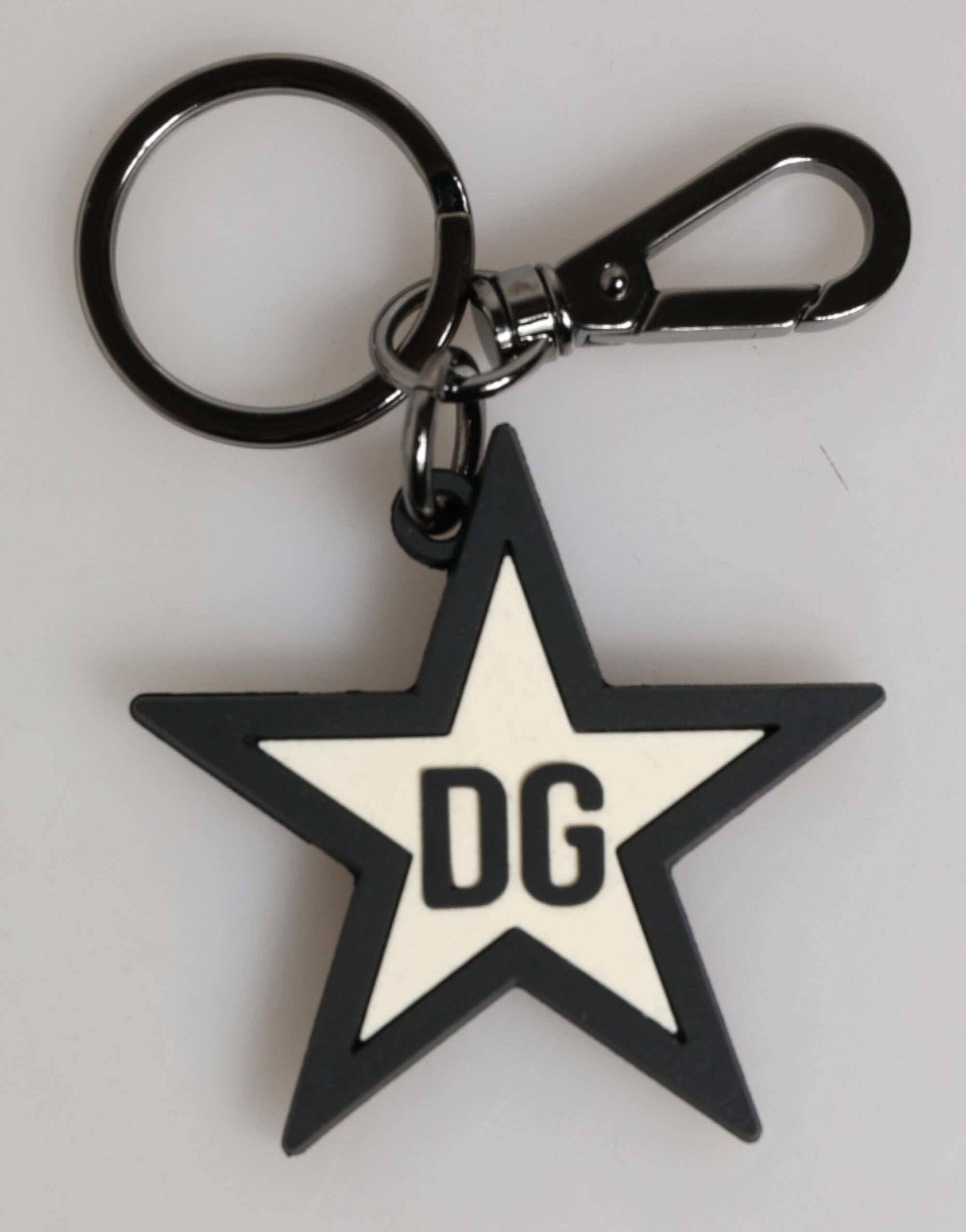 Dolce & Gabbana White Black DG Logo Star Rubber Men's Keychain Keyring