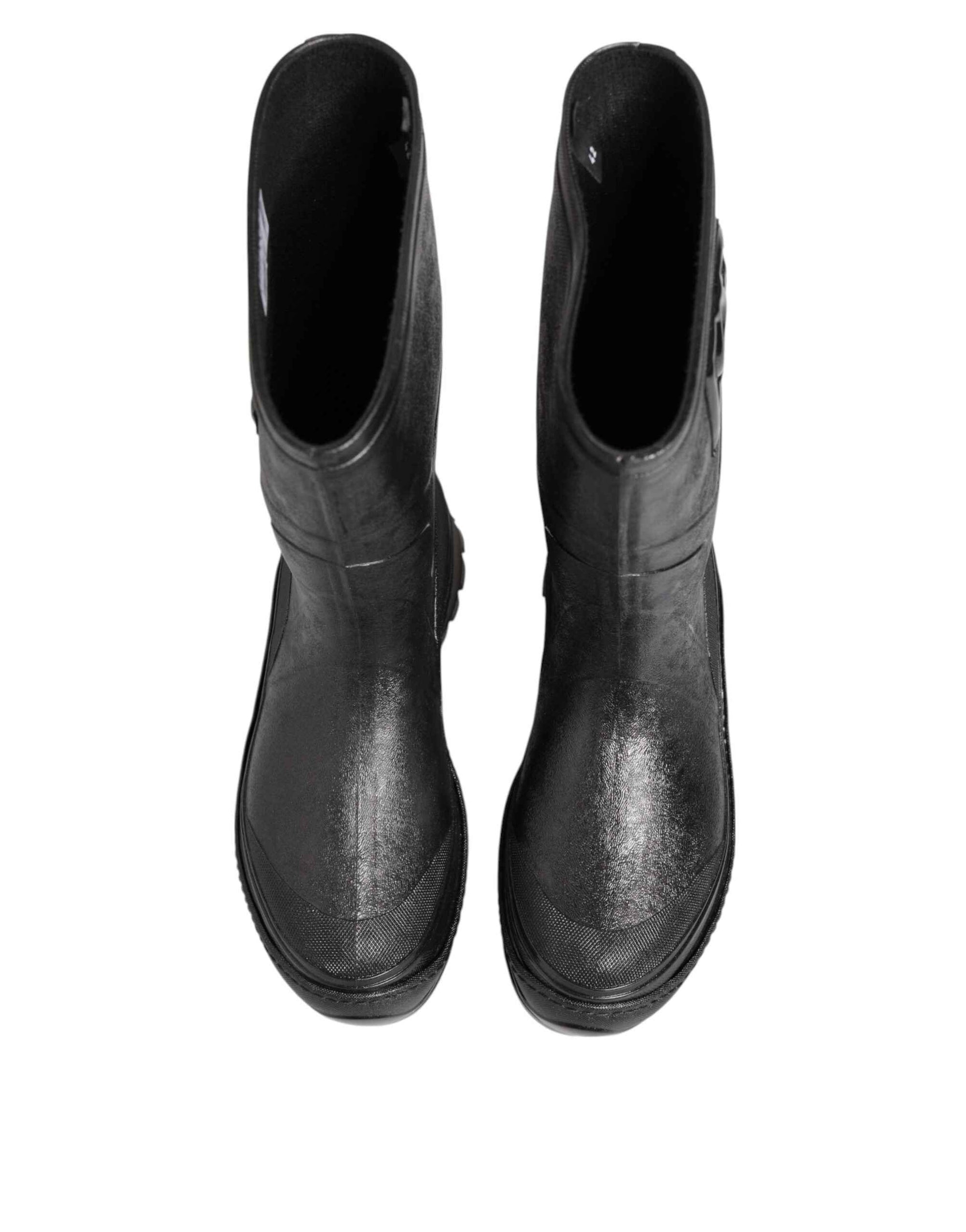 Dolce & Gabbana Metallic Black Pull On Rain Boots Men Shoes