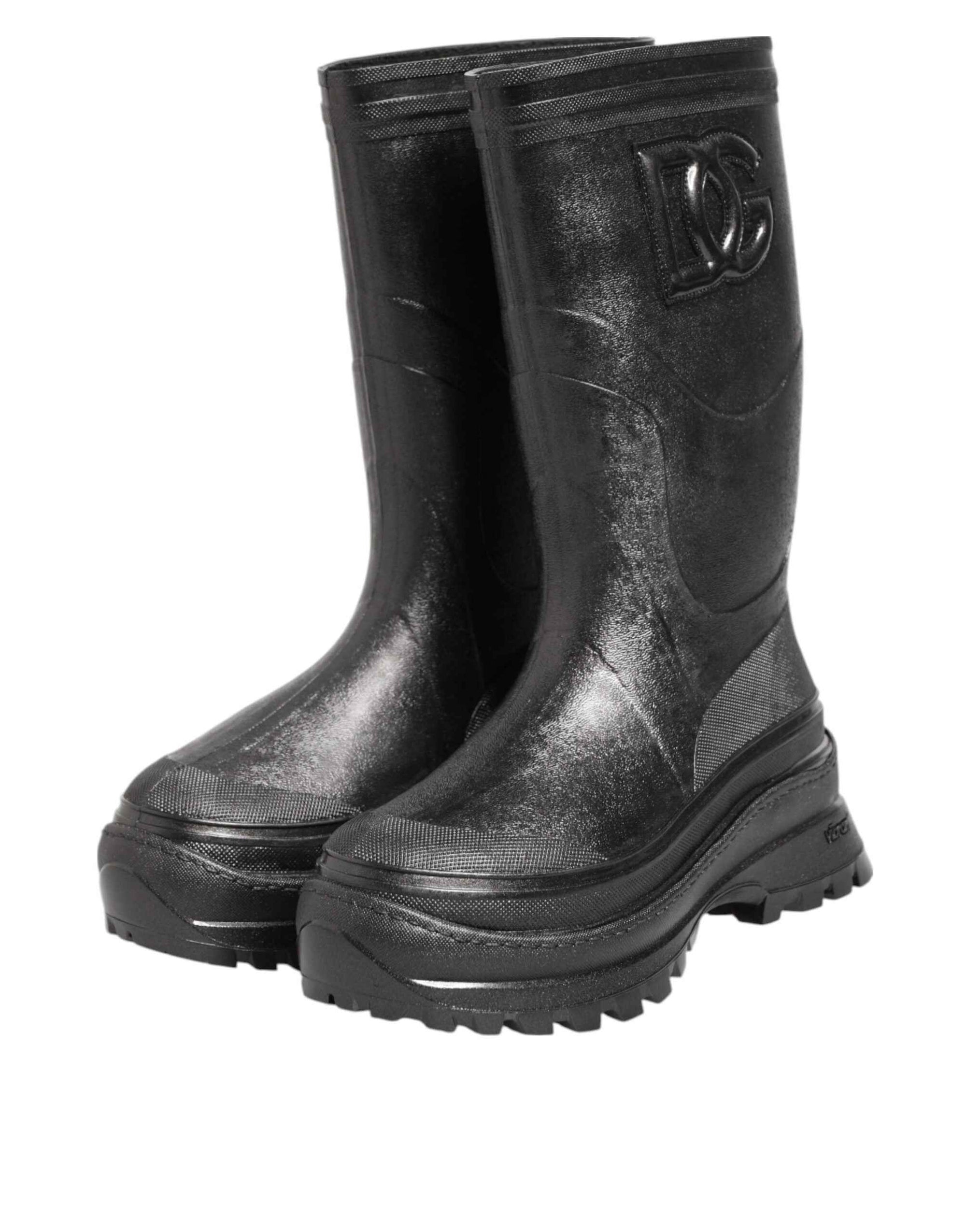 Dolce & Gabbana Metallic Black Pull On Rain Boots Men Shoes