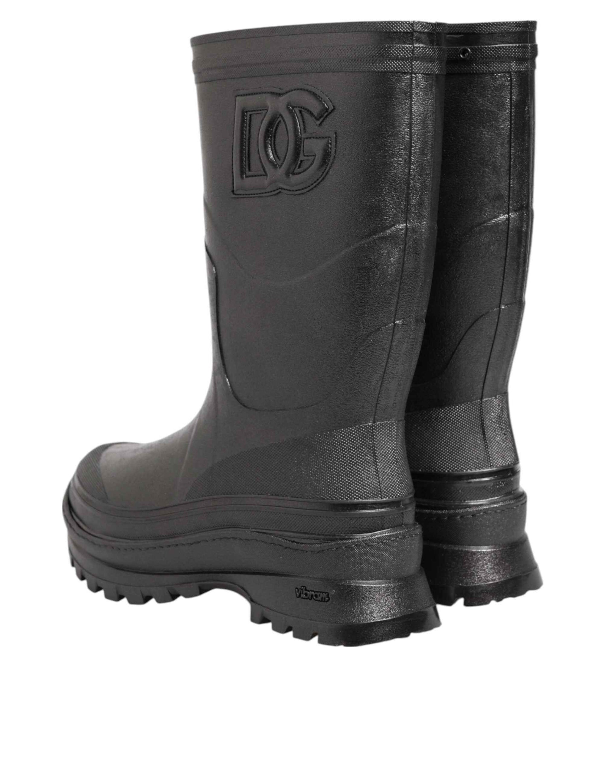 Dolce & Gabbana Metallic Black Pull On Rain Boots Men Shoes