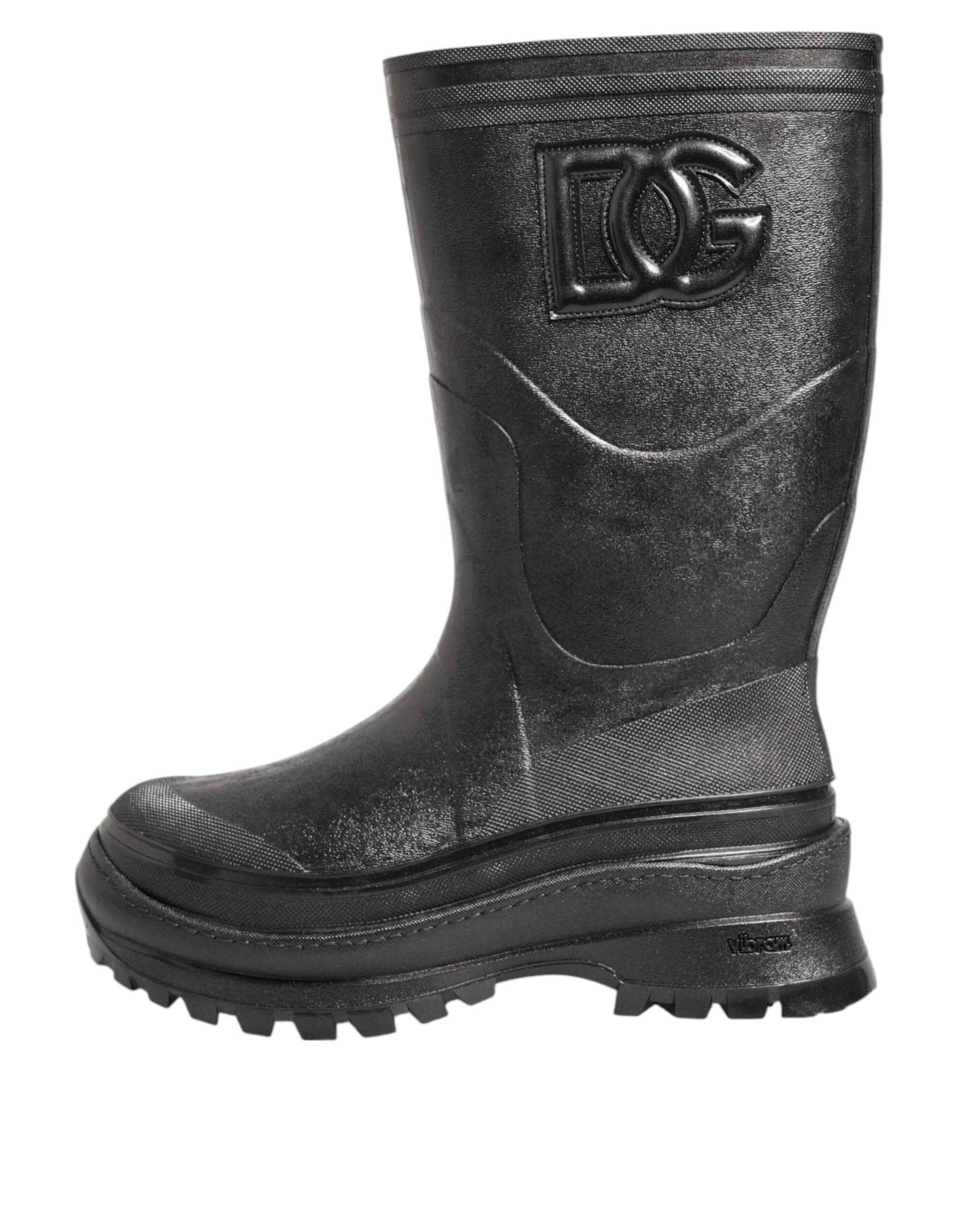 Dolce & Gabbana Metallic Black Pull On Rain Boots Men Shoes