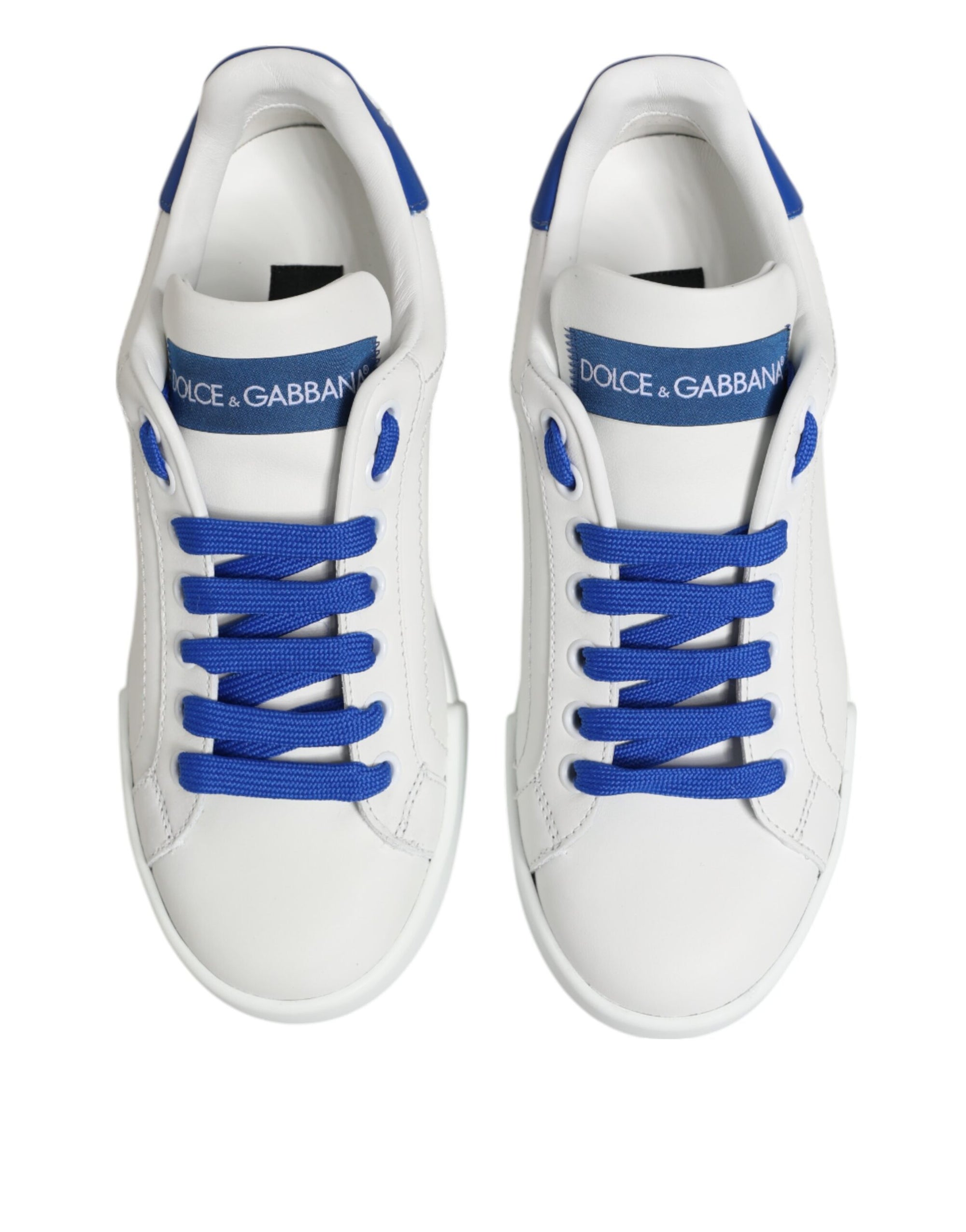 Dolce & Gabbana White Blue Leather Low Top Sneakers Shoes