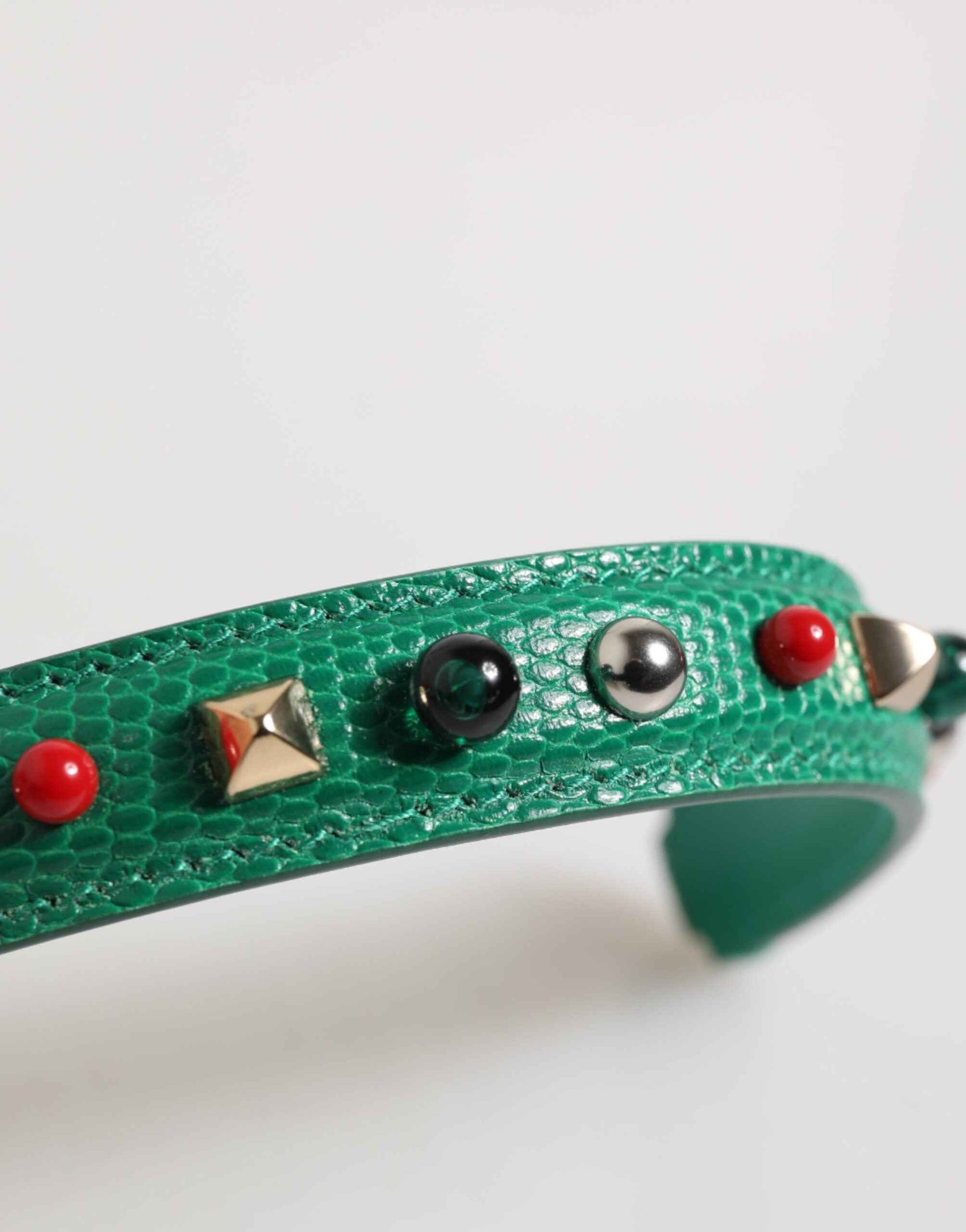 Dolce & Gabbana Green Embellished Leather Bag Handle Women Shoulder Strap