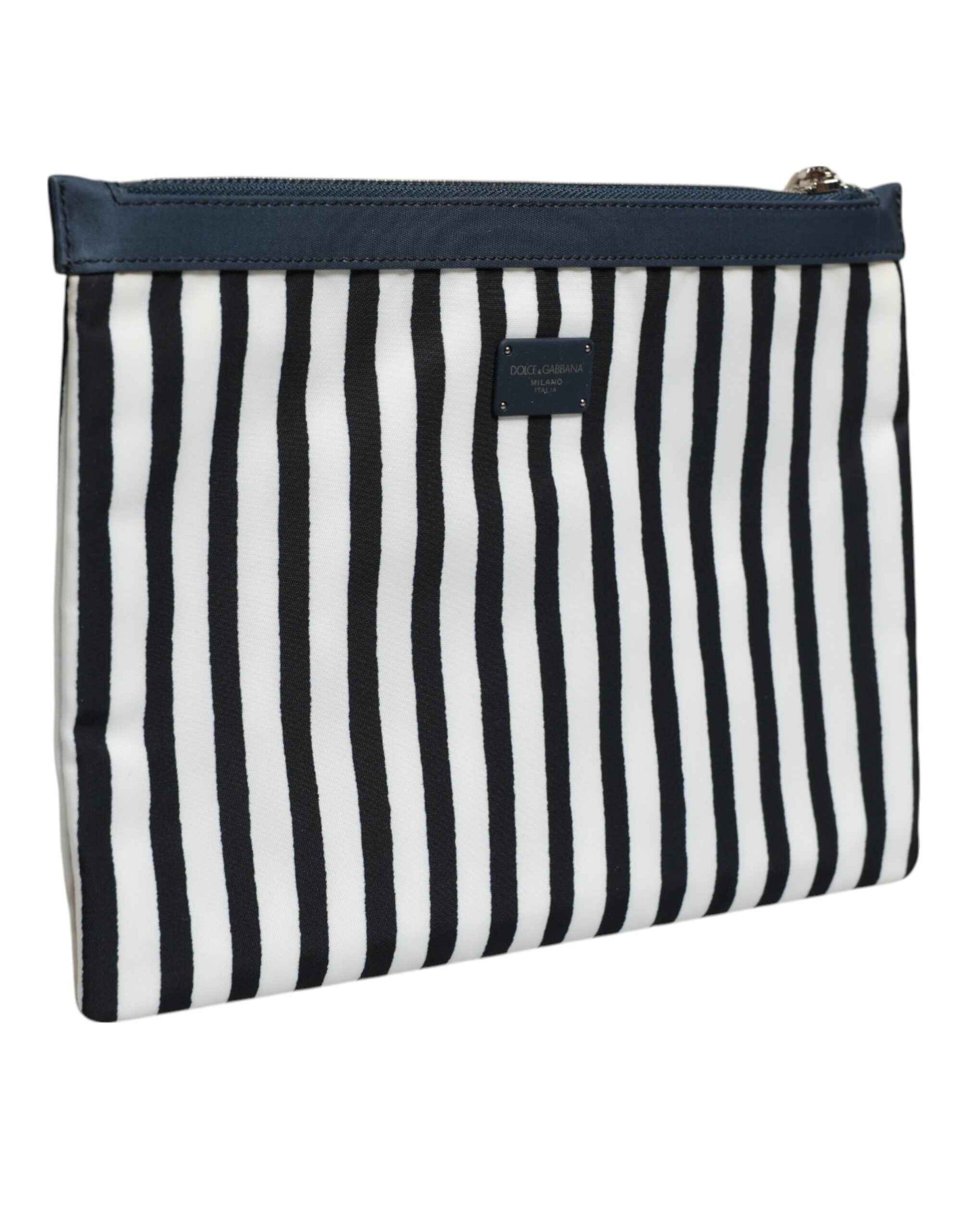 Dolce & Gabbana Black White Striped Logo Plaque Clutch Borse Pouch Bag