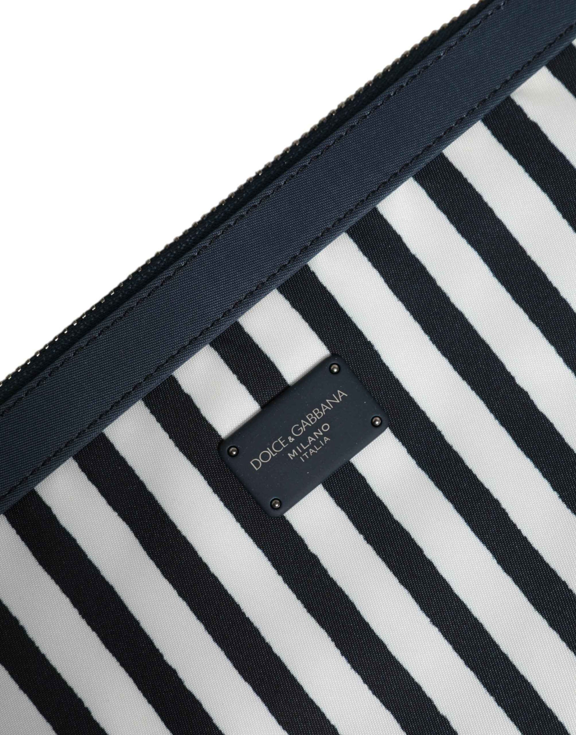 Dolce & Gabbana Black White Striped Logo Plaque Clutch Borse Pouch Bag
