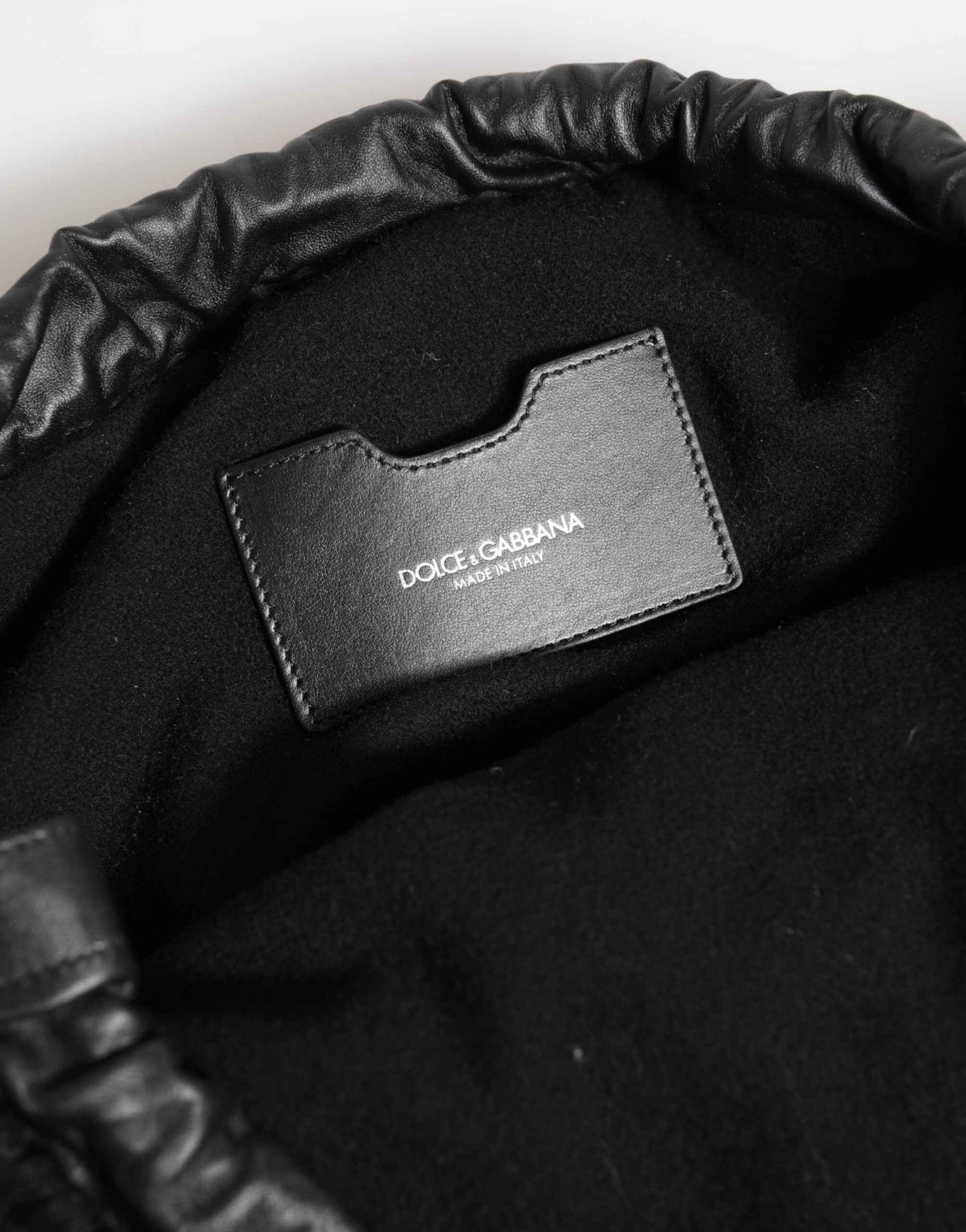 Dolce & Gabbana Black Cashmere Knitted Leather Shoulder Women Borse Bag