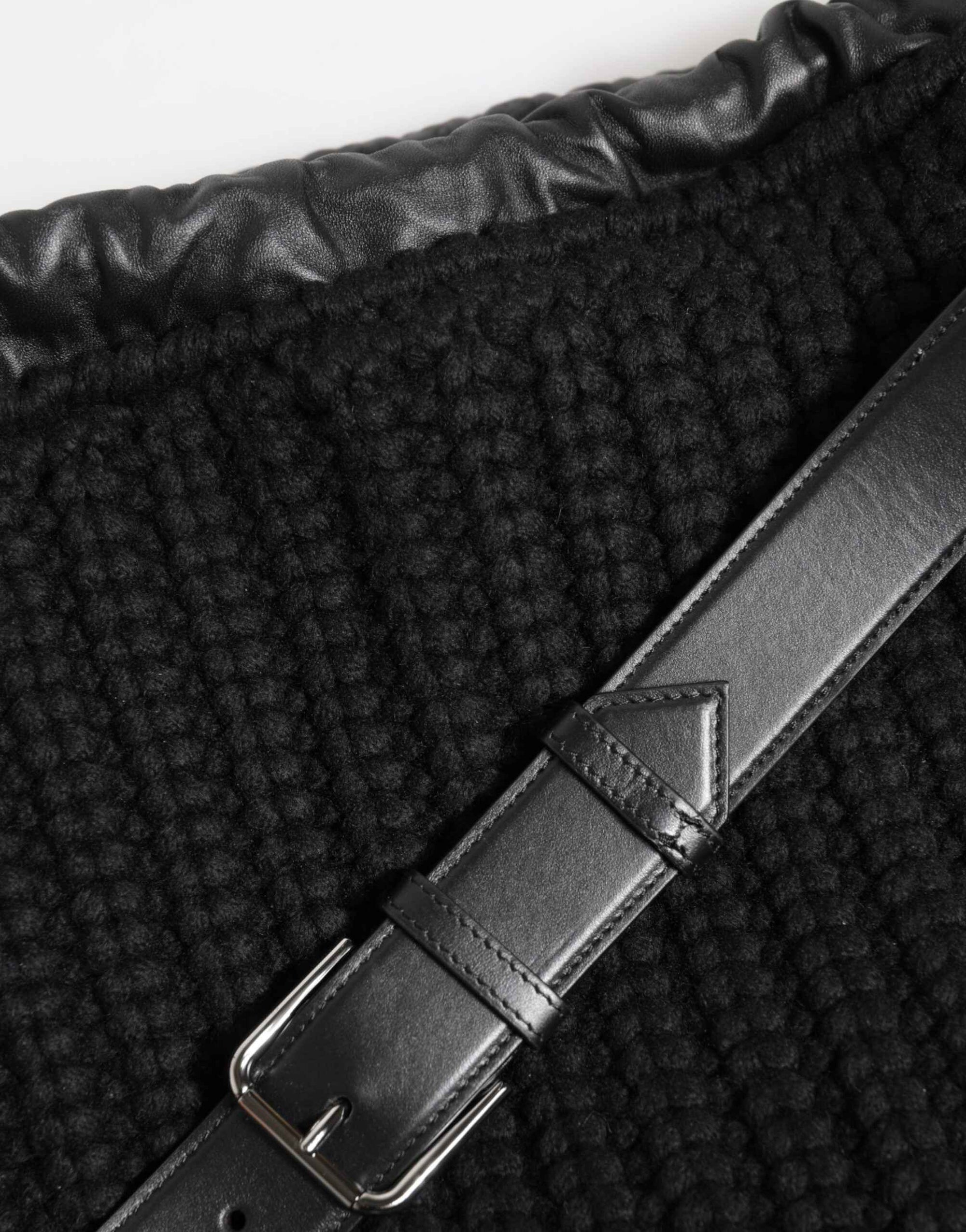 Dolce & Gabbana Black Cashmere Knitted Leather Shoulder Women Borse Bag