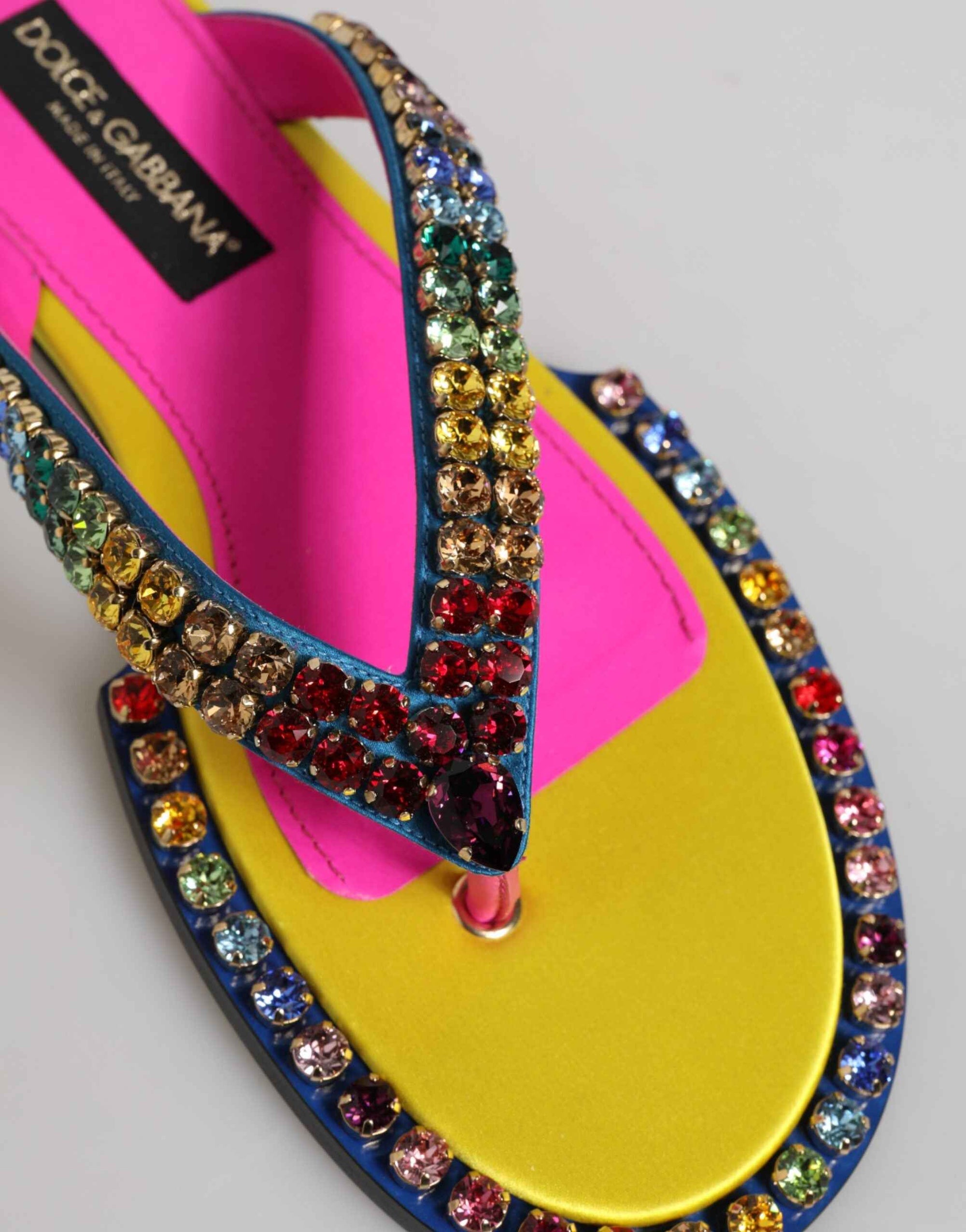 Dolce & Gabbana Multicolor Rhinestone Flip Flop Flat Sandals Shoes