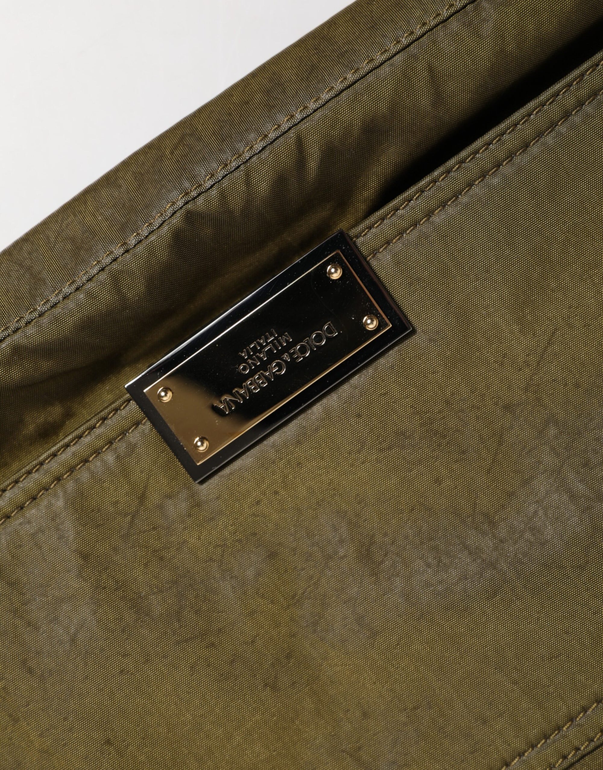 Dolce & Gabbana Dark Green Nylon Logo Plaque Shoulder Strap Borse Bag