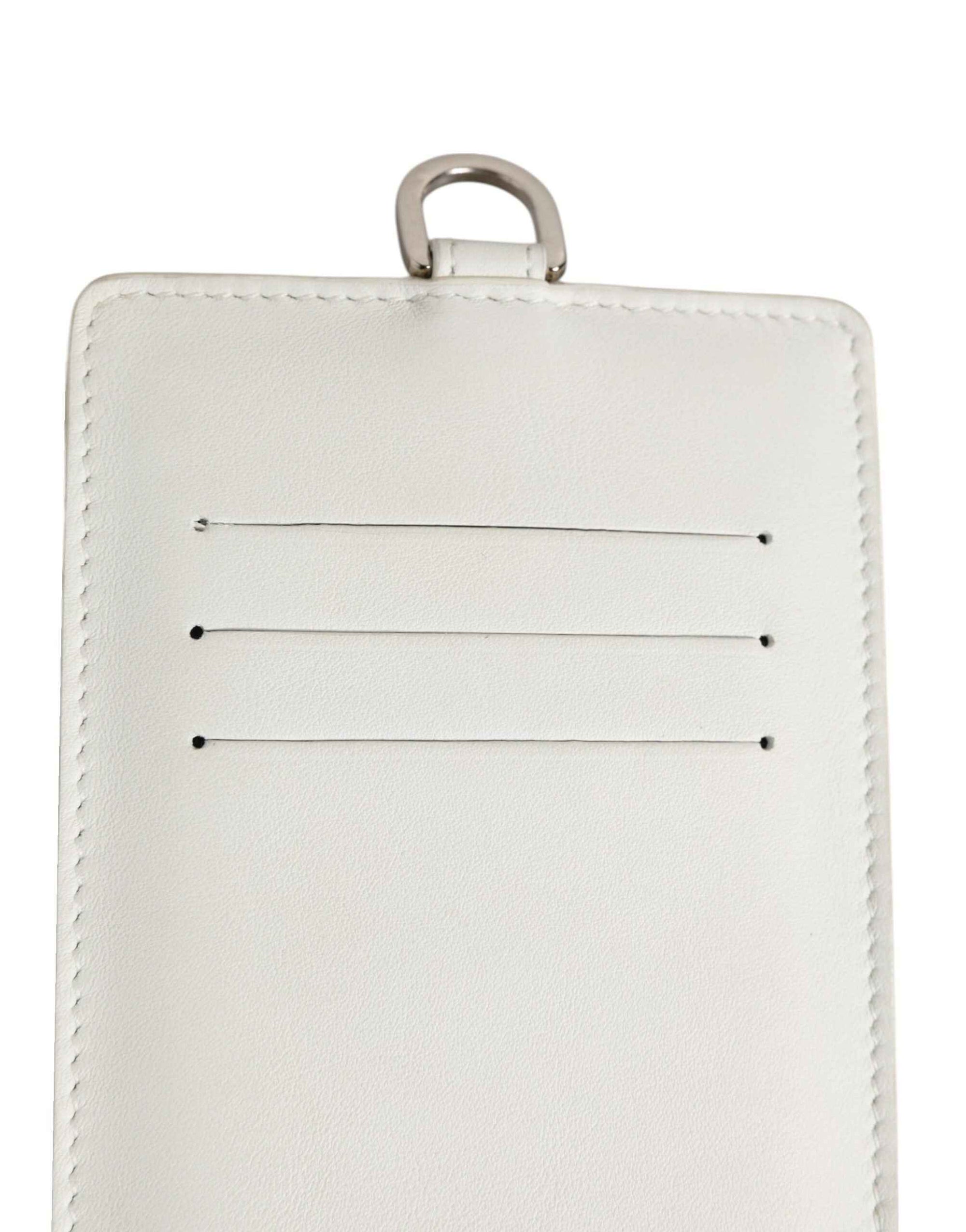 Dolce & Gabbana White Calf Leather Lanyard Logo Card Holder Men Wallet