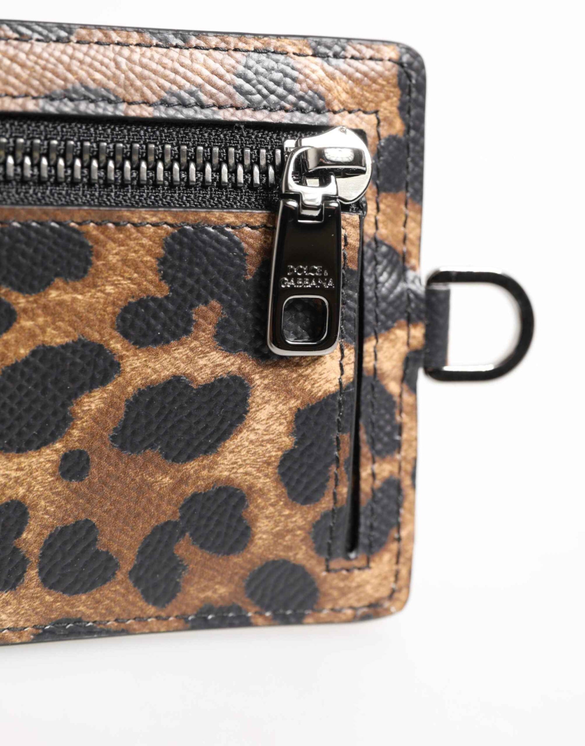 Dolce & Gabbana Leopard Print Leather Embossed Lanyard Card Holder Wallet