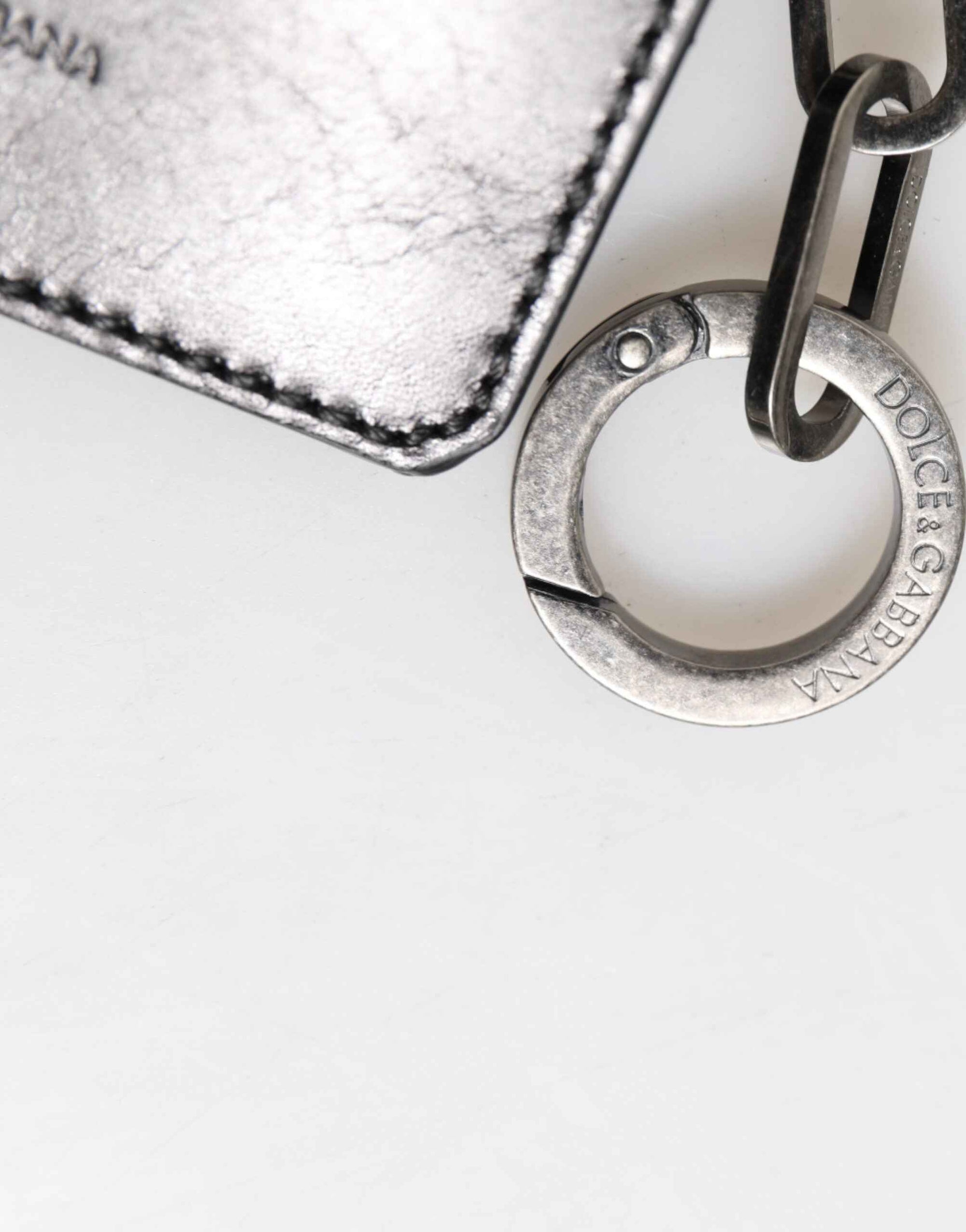 Dolce & Gabbana Wallet Black Leather Logo Embossed Key Chain Card Holder Wallet