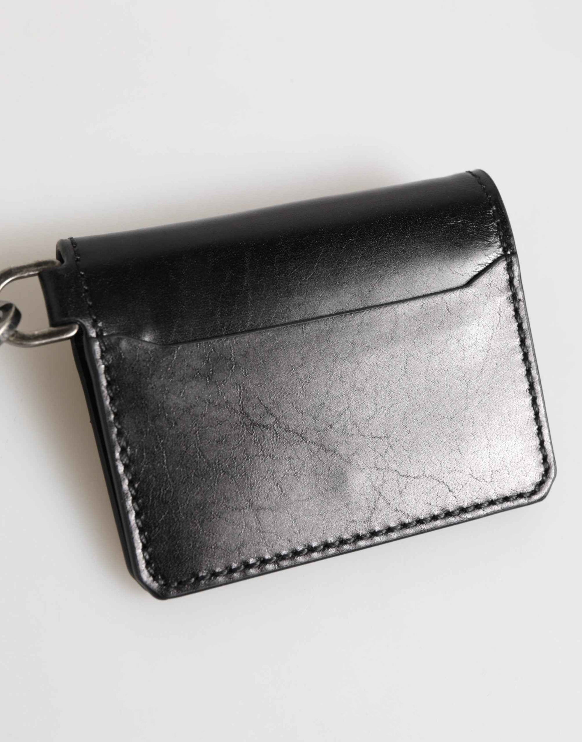 Dolce & Gabbana Wallet Black Leather Logo Embossed Key Chain Card Holder Wallet