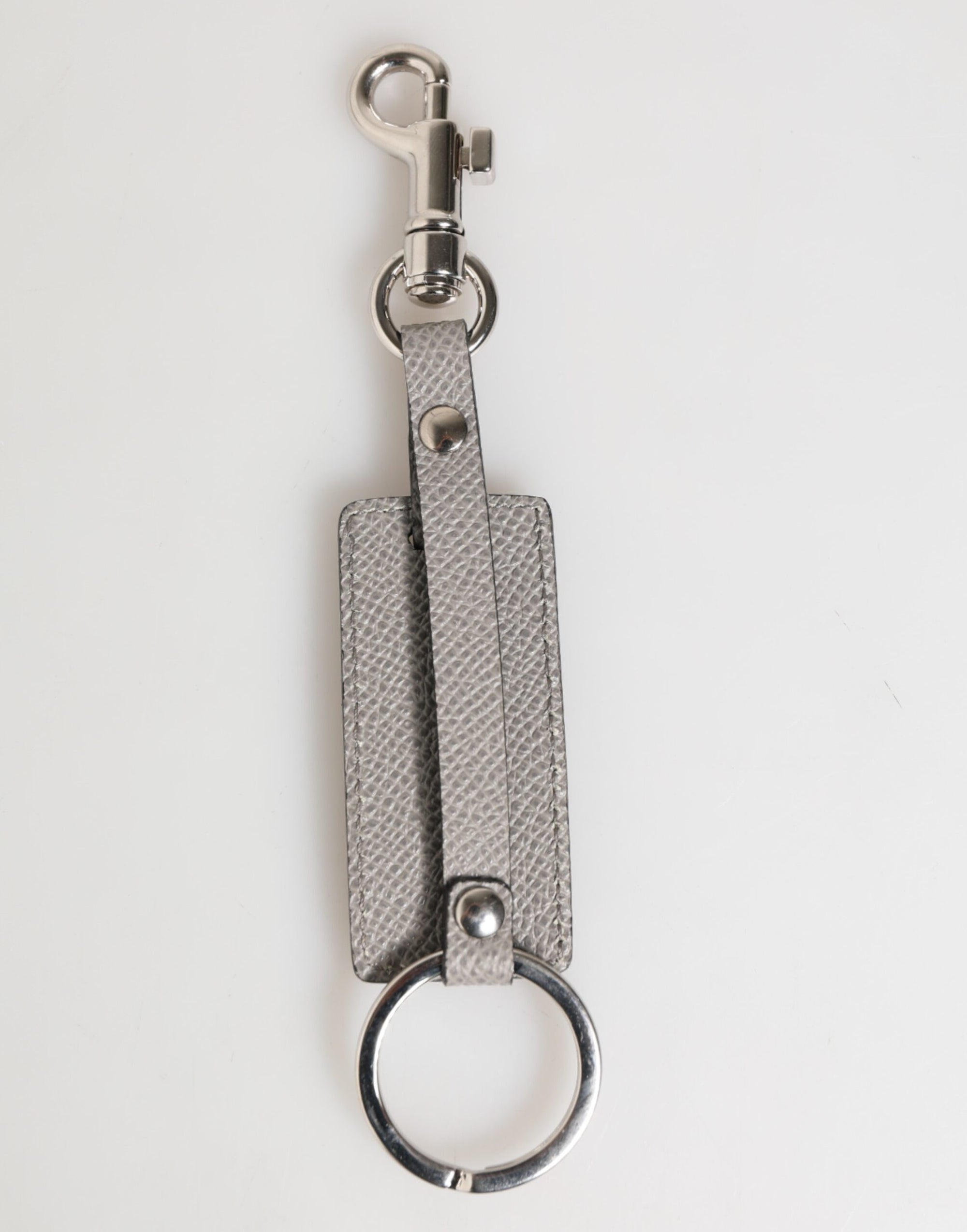 Dolce & Gabbana Gray Leather Logo Metal Ring Keychain Holder Men Keyring