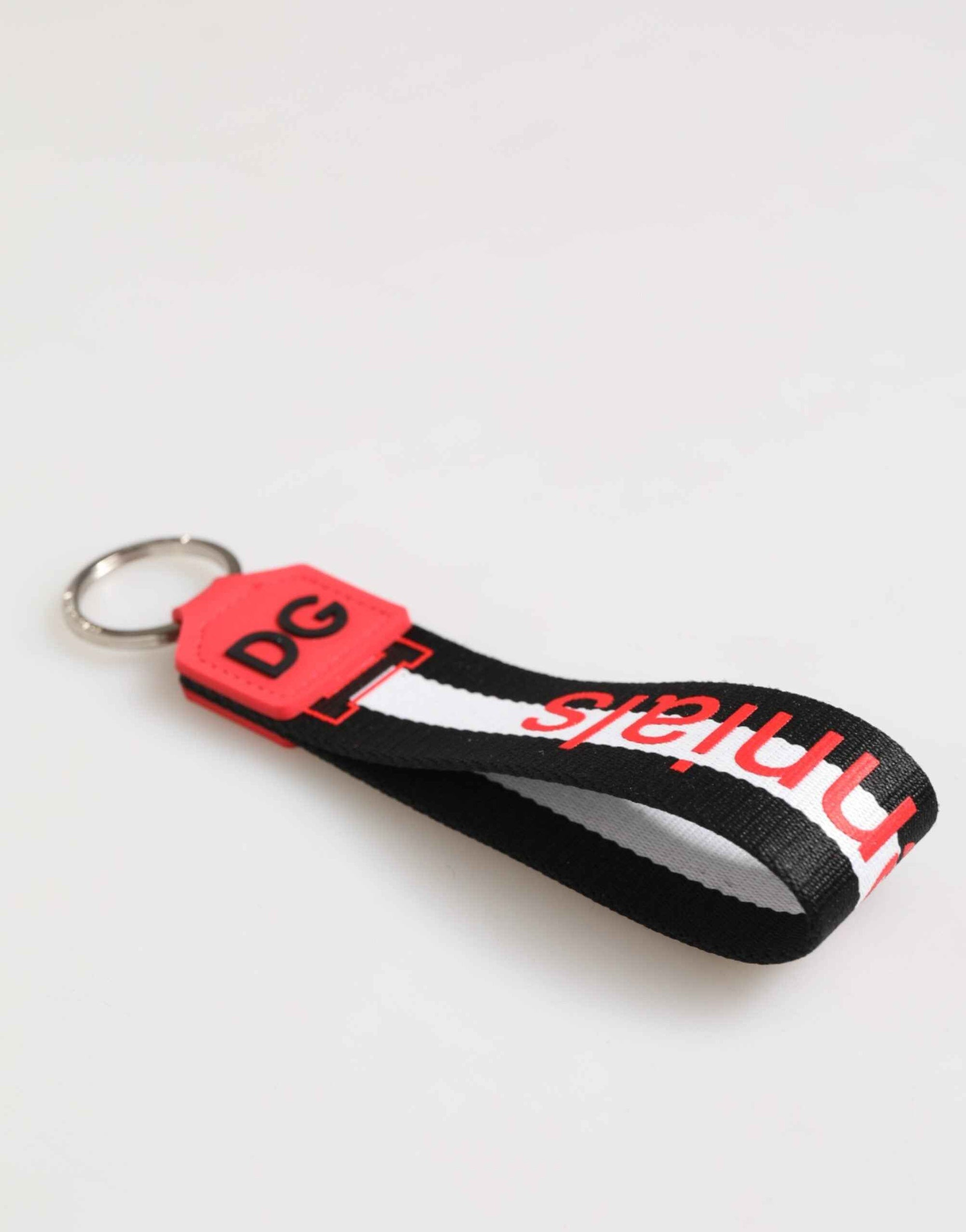 Dolce & Gabbana Red White DG Logo Polyester Brass Holder Keychain Keyring
