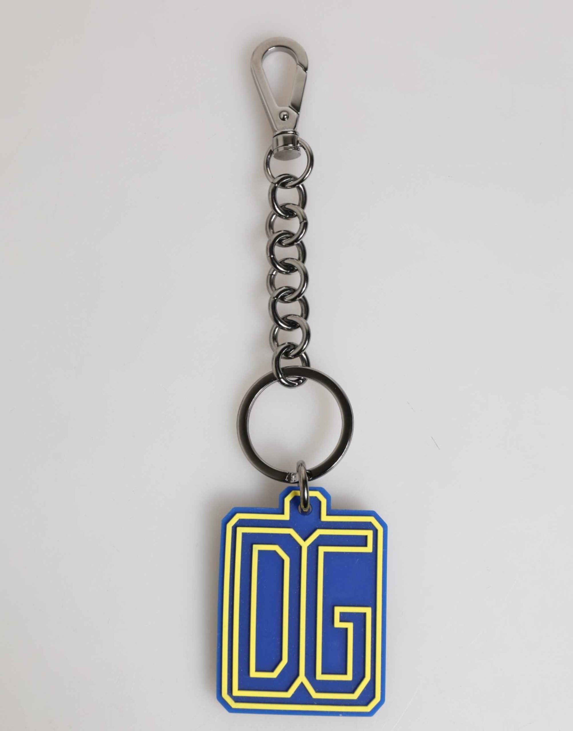 Dolce & Gabbana Blue Yellow DG Rubber Logo Silver Men Keychain Keyring