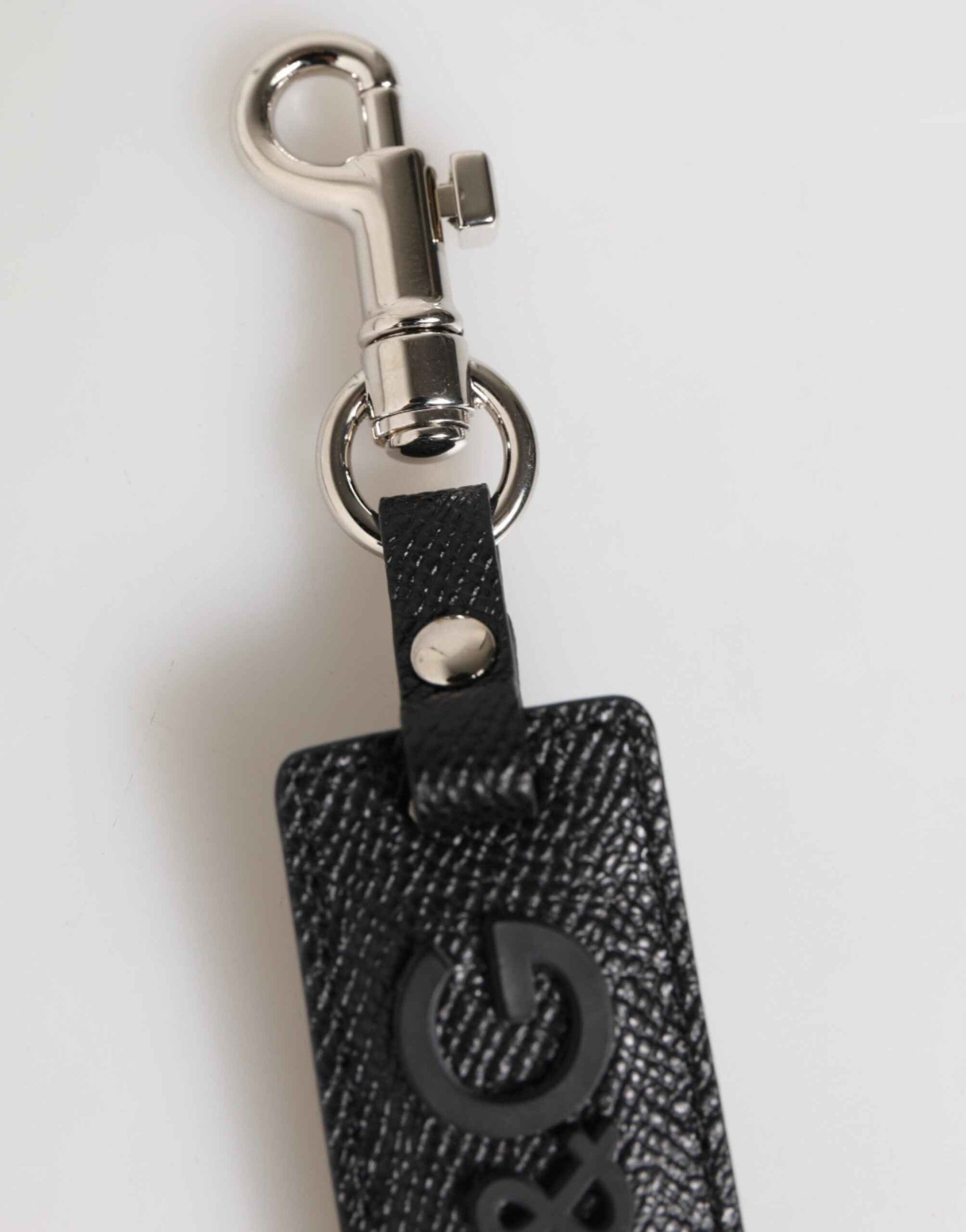 Dolce & Gabbana Black Leather Logo Metal Ring Keychain Holder Keyring