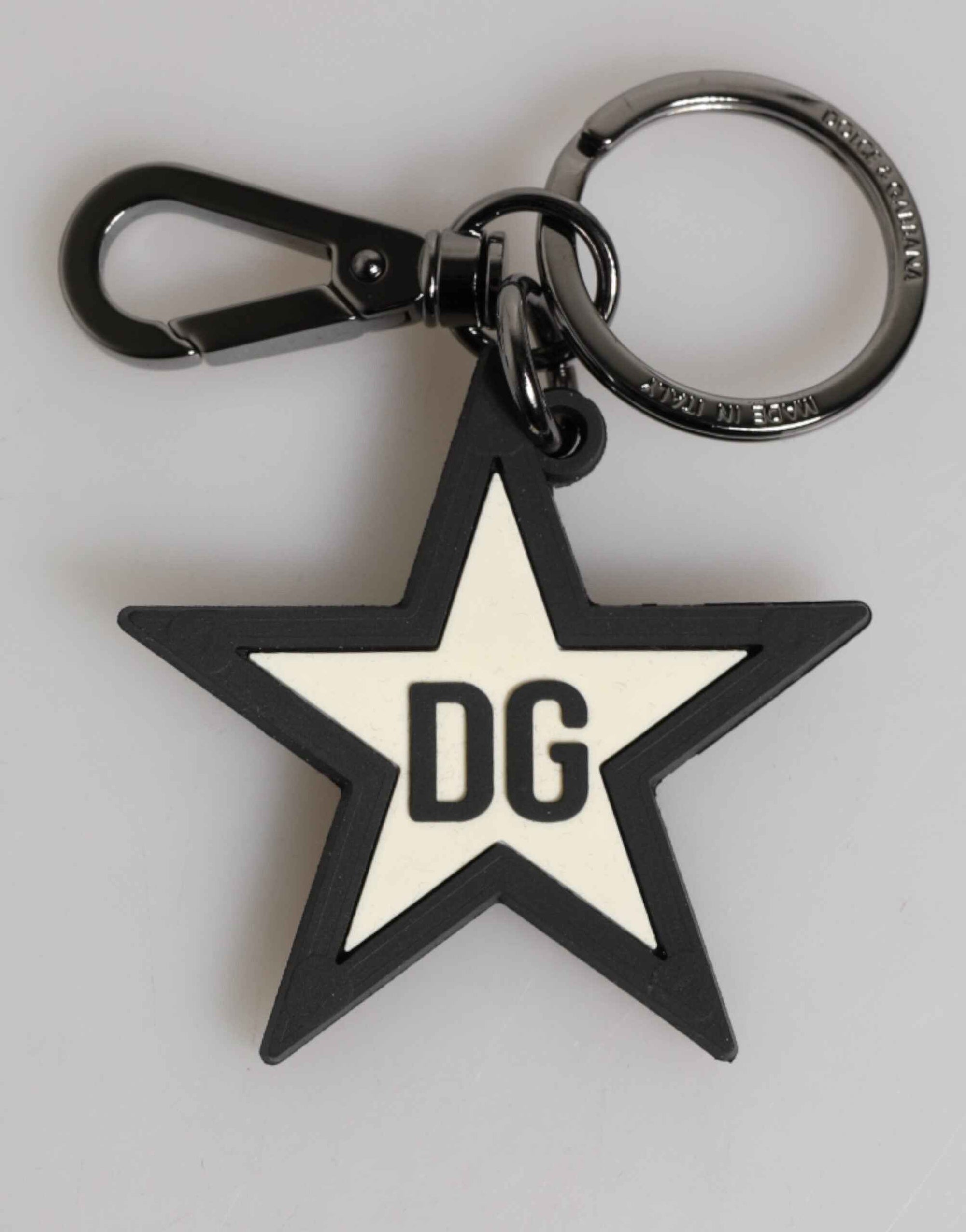Dolce & Gabbana White Black DG Logo Star Rubber Men's Keychain Keyring