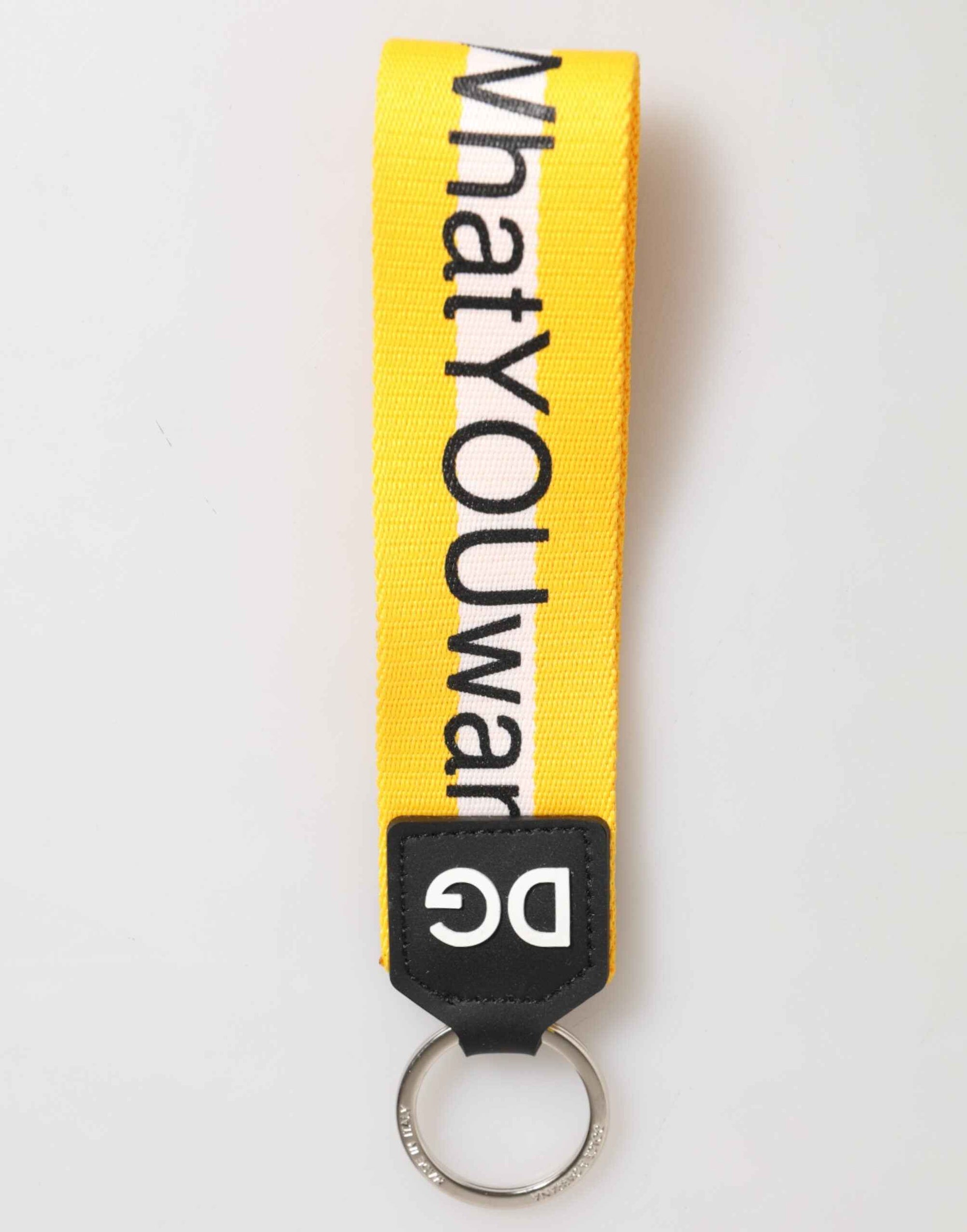 Dolce & Gabbana Yellow Logo Polyester Silver Brass Holder Keychain Keyring