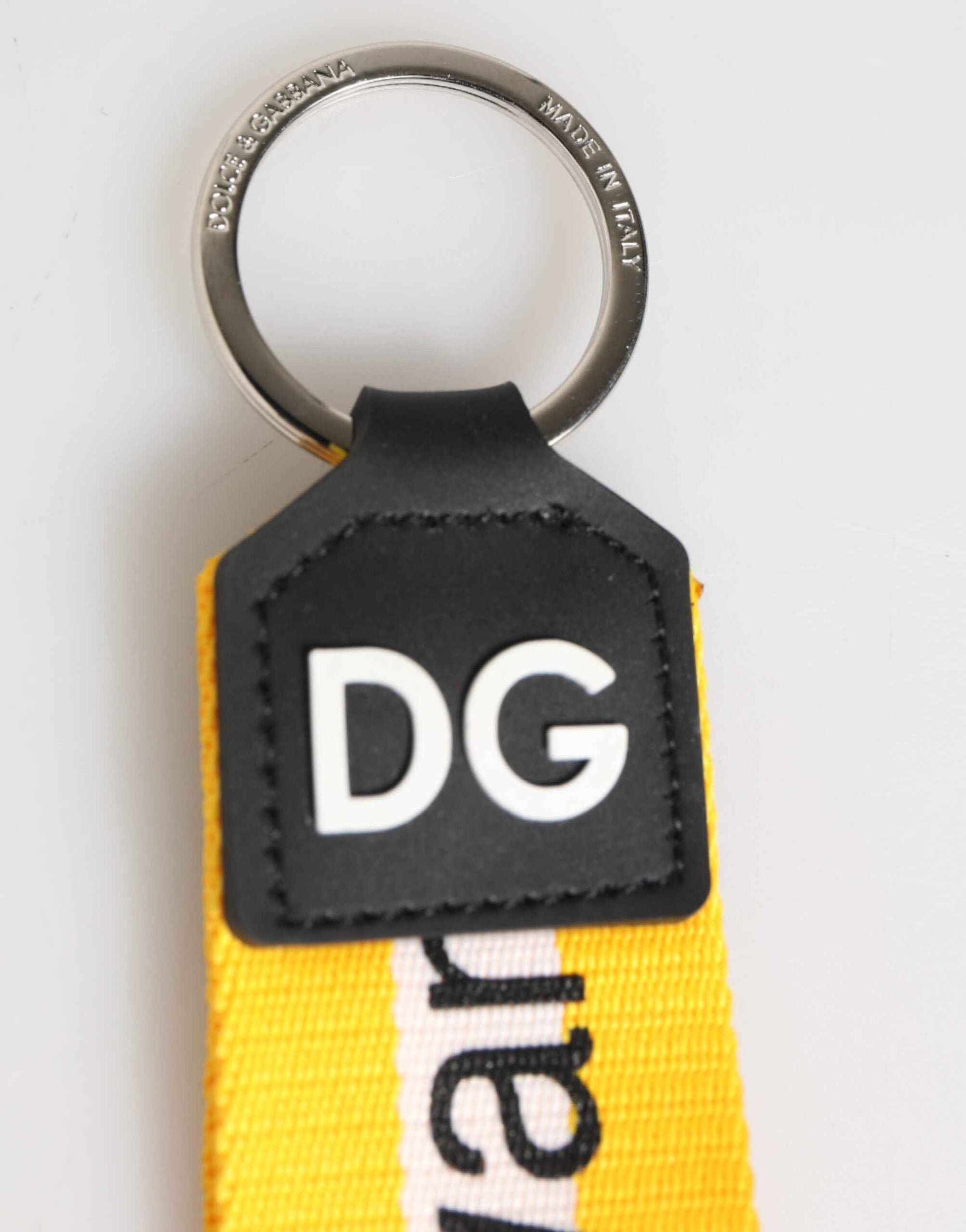 Dolce & Gabbana Yellow Logo Polyester Silver Brass Holder Keychain Keyring